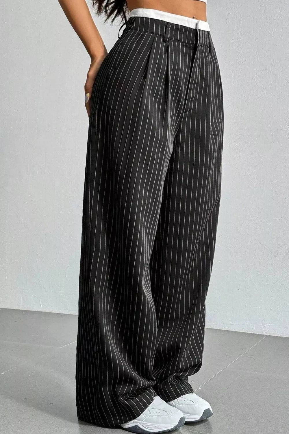 High-Waisted Pinstripe Wide-Leg Pants
