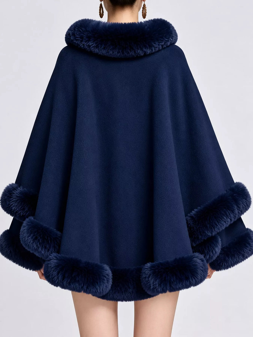 Faux Fur Trimmed Hooded Cape