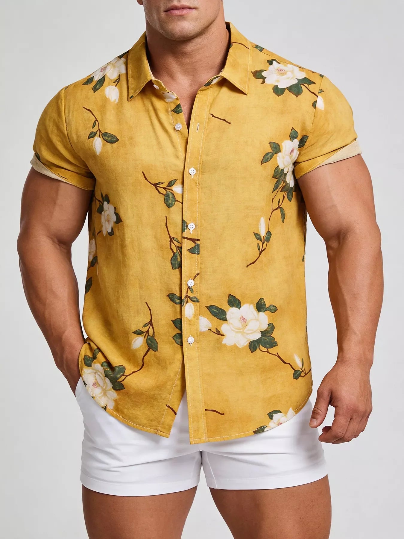 Men's Plus Size Floral Print Short Sleeve Shirt