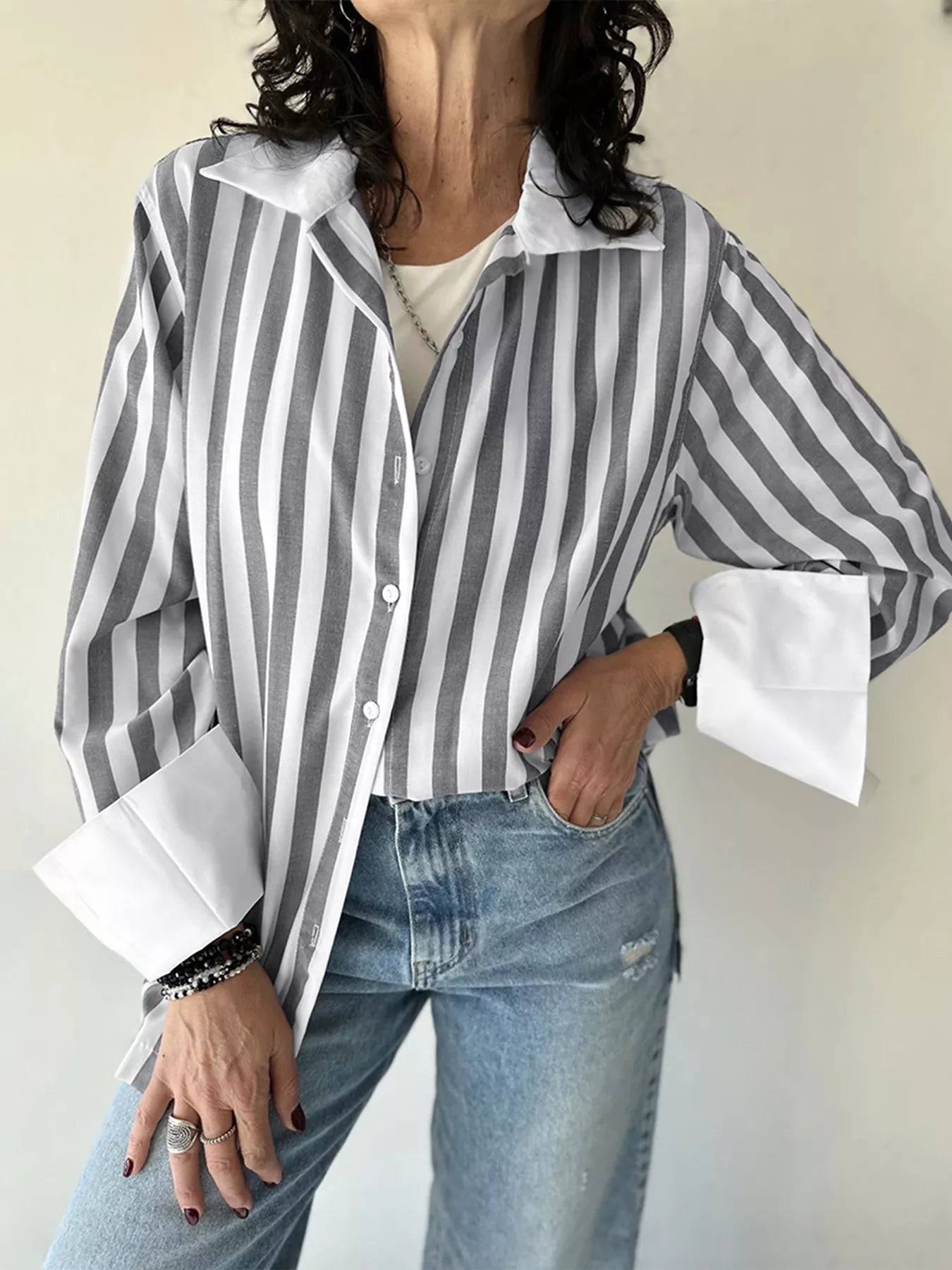 Striped Button-Up Long Sleeve Shirt