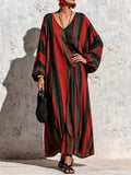 Bohemian Striped V-Neck Loose Top and Wide Leg Pants Set