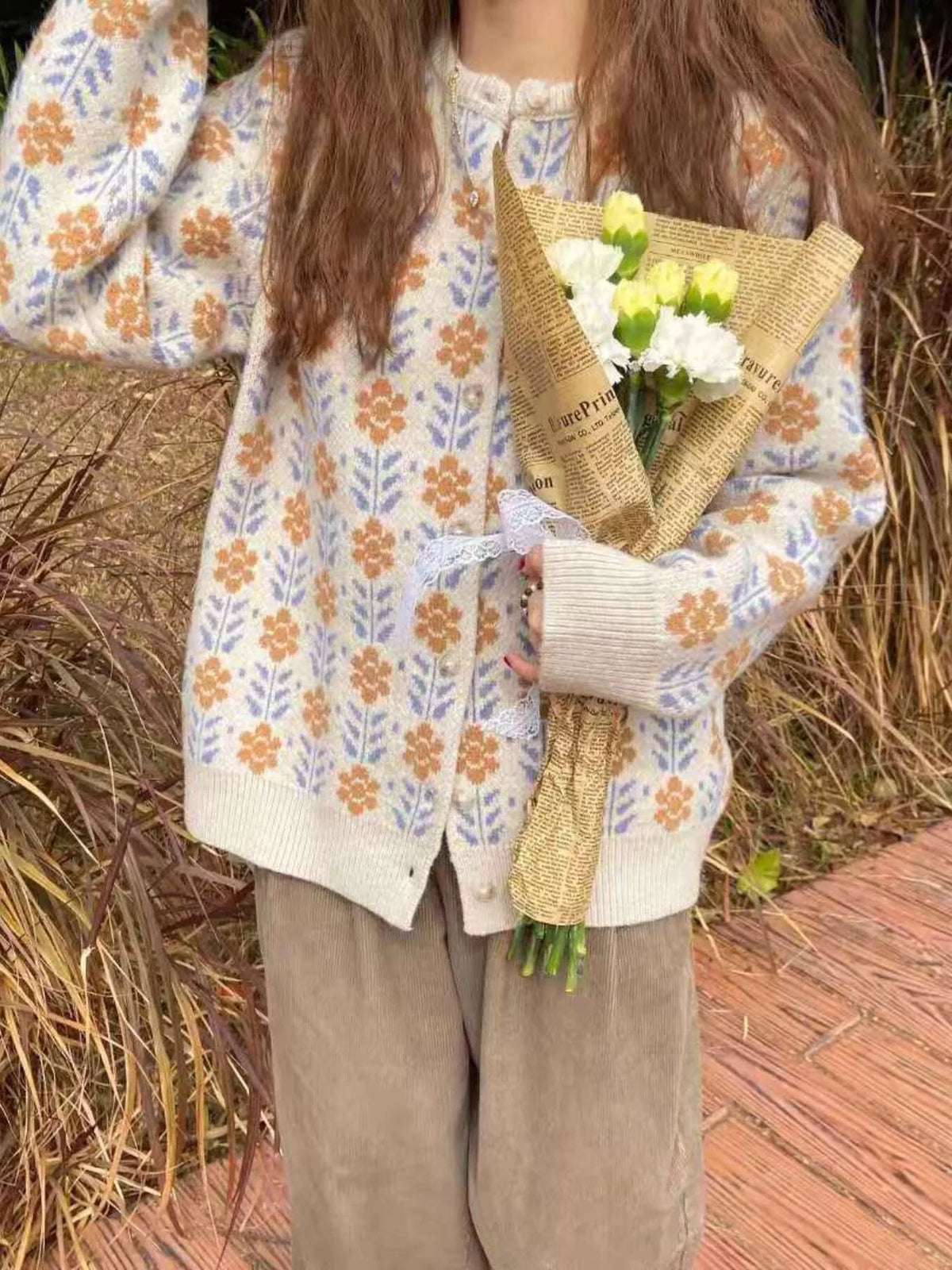 Floral Button Up Knit Cardigan