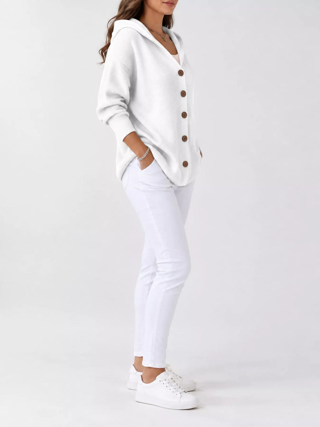 Full Size Hooded Button-Down Knit Cardigan Plus Size