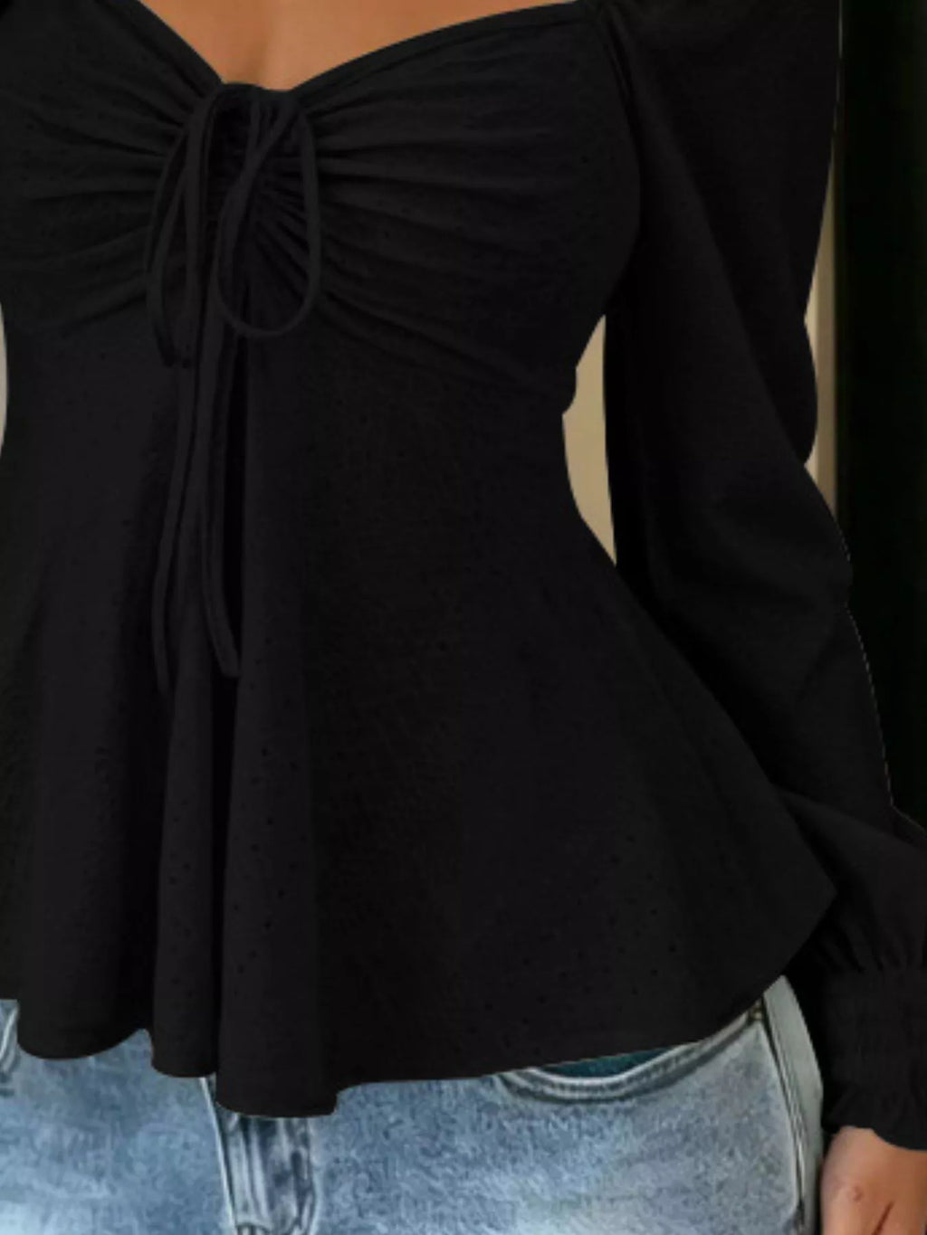 Ruched Sweetheart Neck Long Sleeve Top