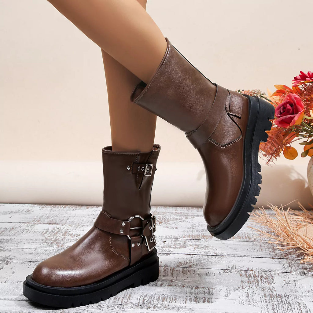 Round Toe Block Heels Boots