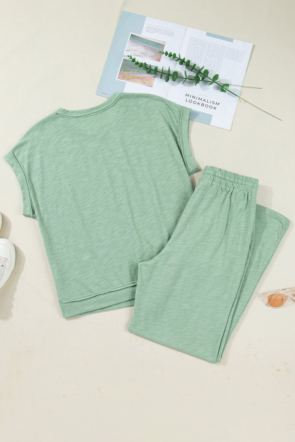 Solid Short Sleeve Tee and Drawstring Pants Set