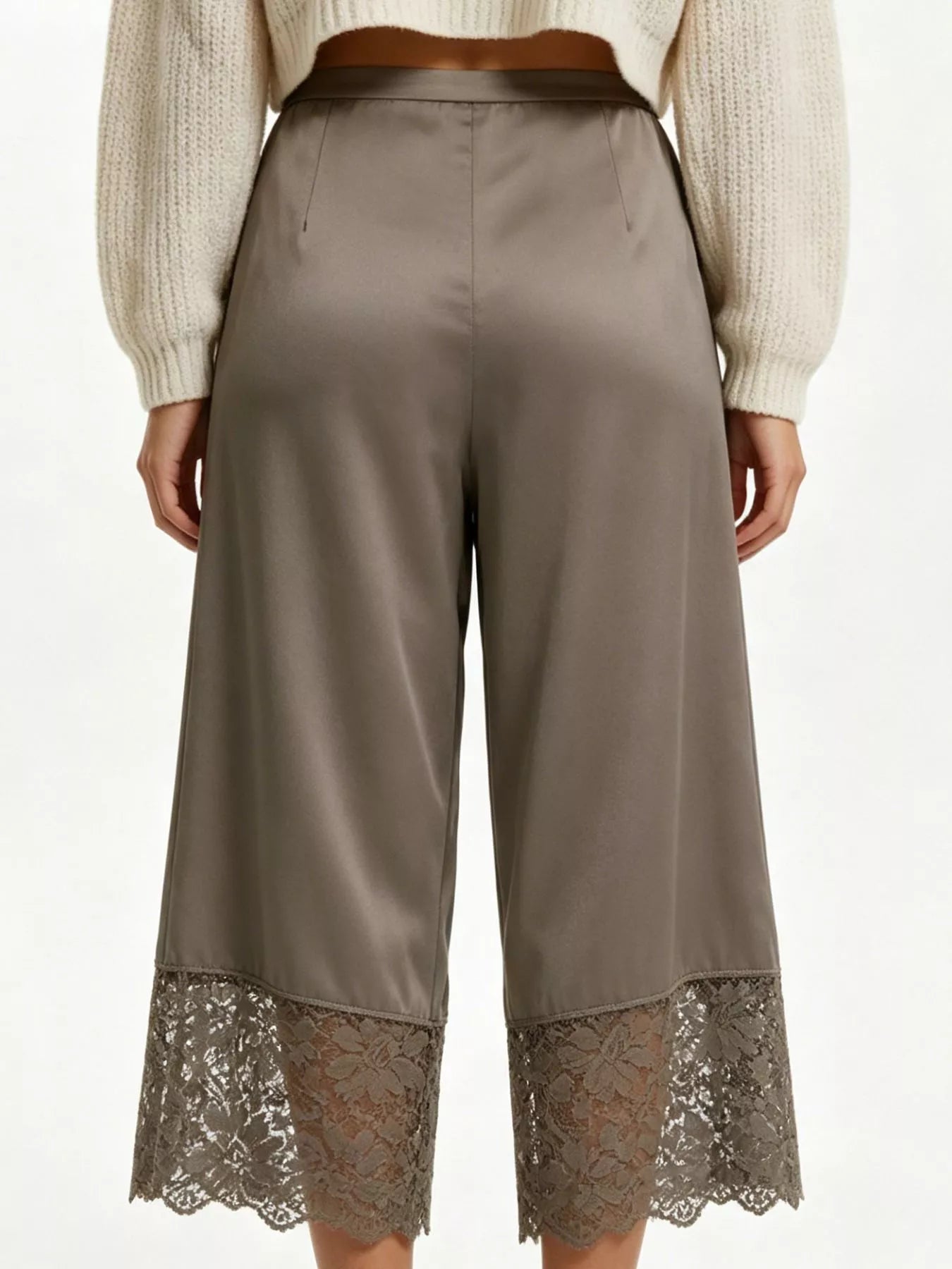 Lace Trim Wide-Leg Cropped Pants