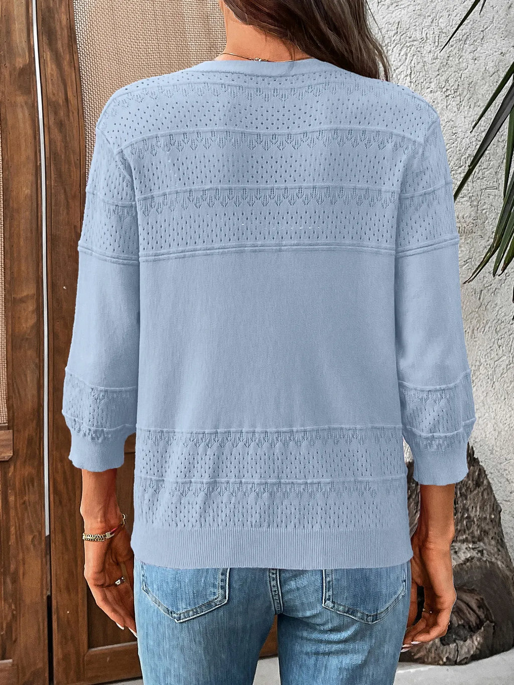 Textured Button-Front Cardigan with 3/4 Sleeves
