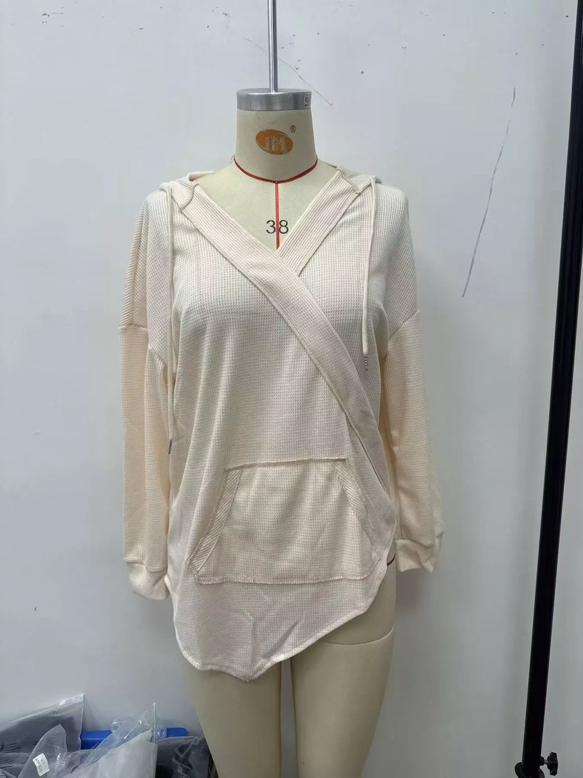 Drawstring Waffle Knit Hoodie