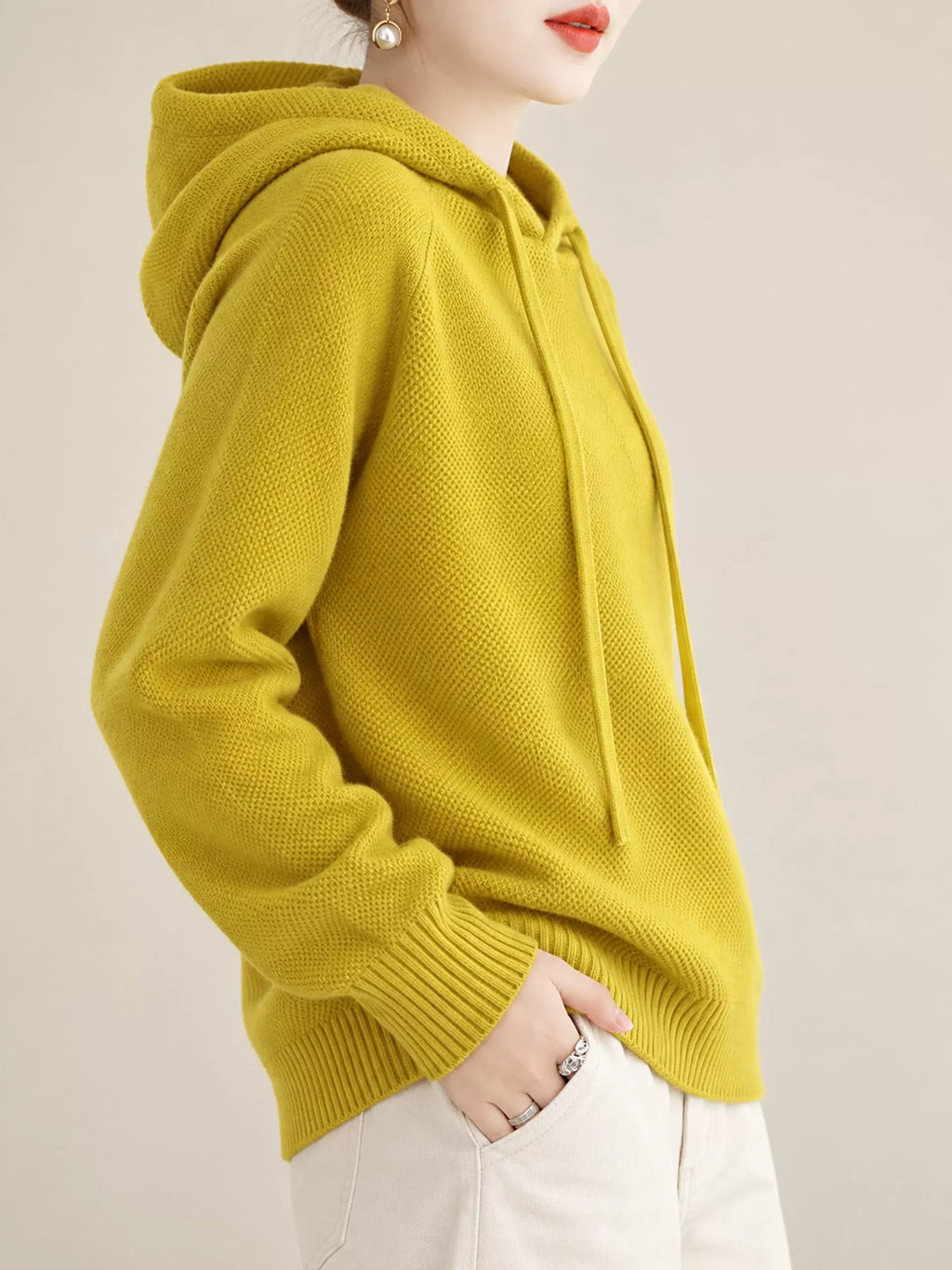 Drawstring Long Sleeve Hooded Knit Sweater