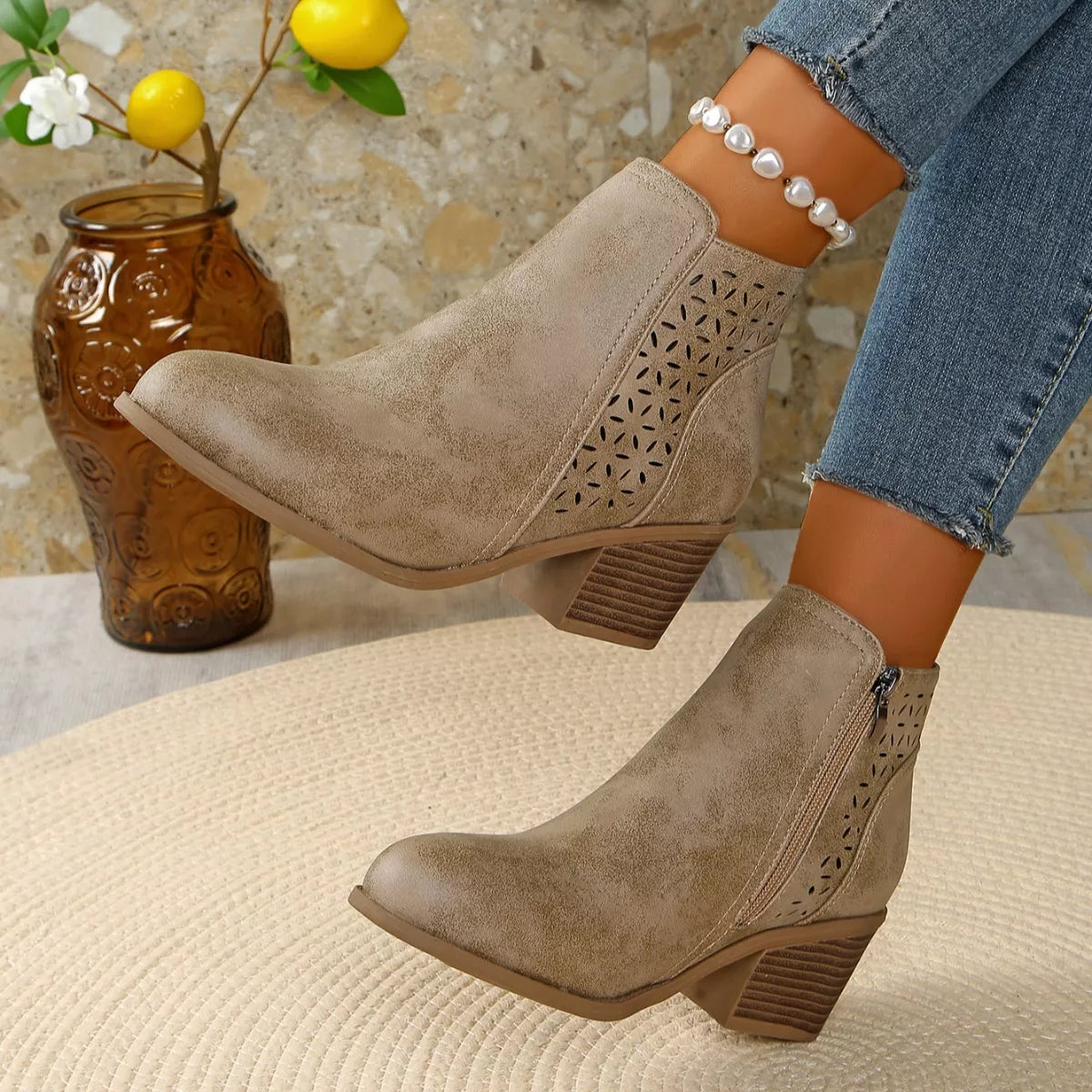 Point Toe Block Heels Boots