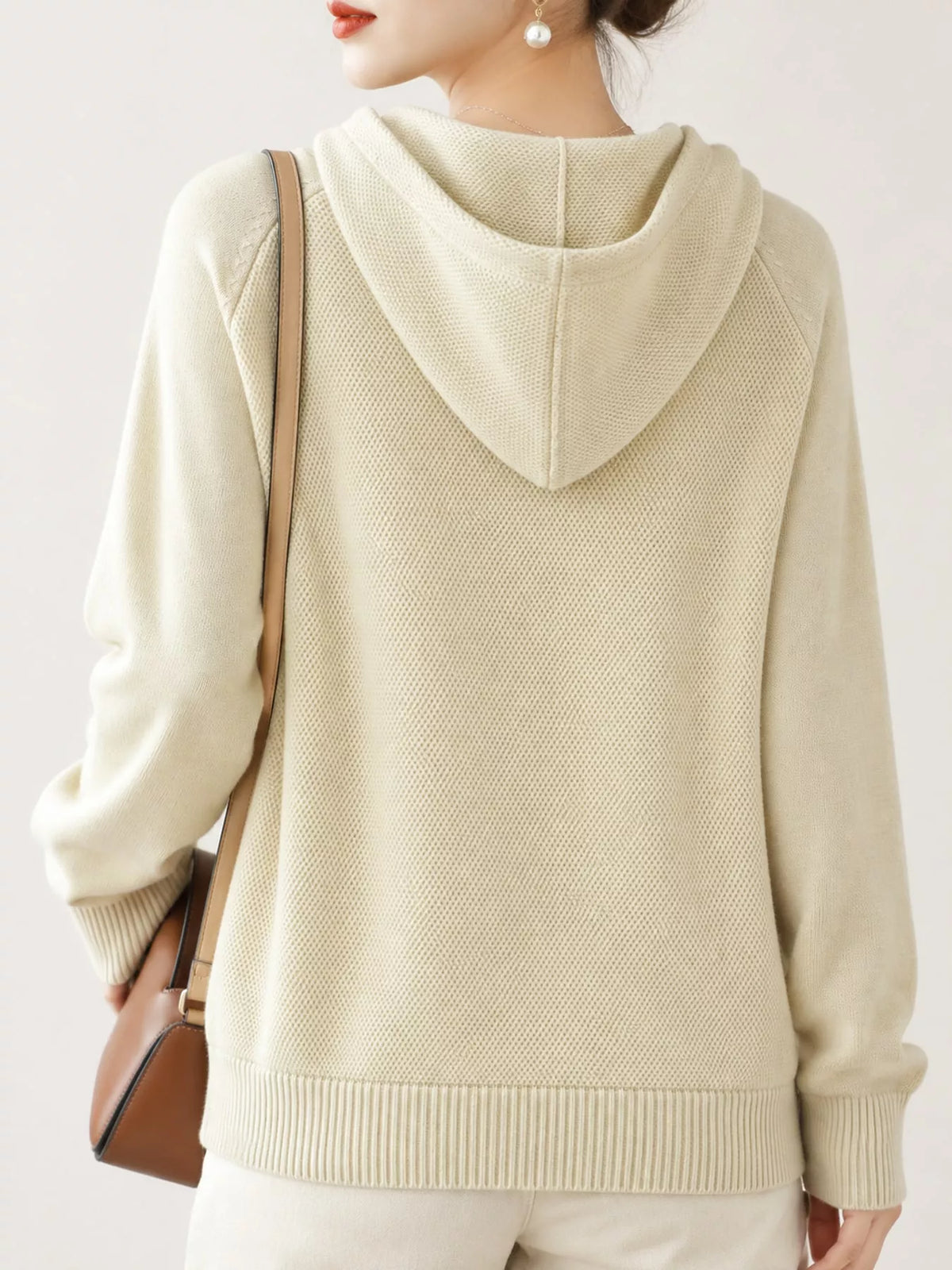 Drawstring Long Sleeve Hooded Knit Sweater