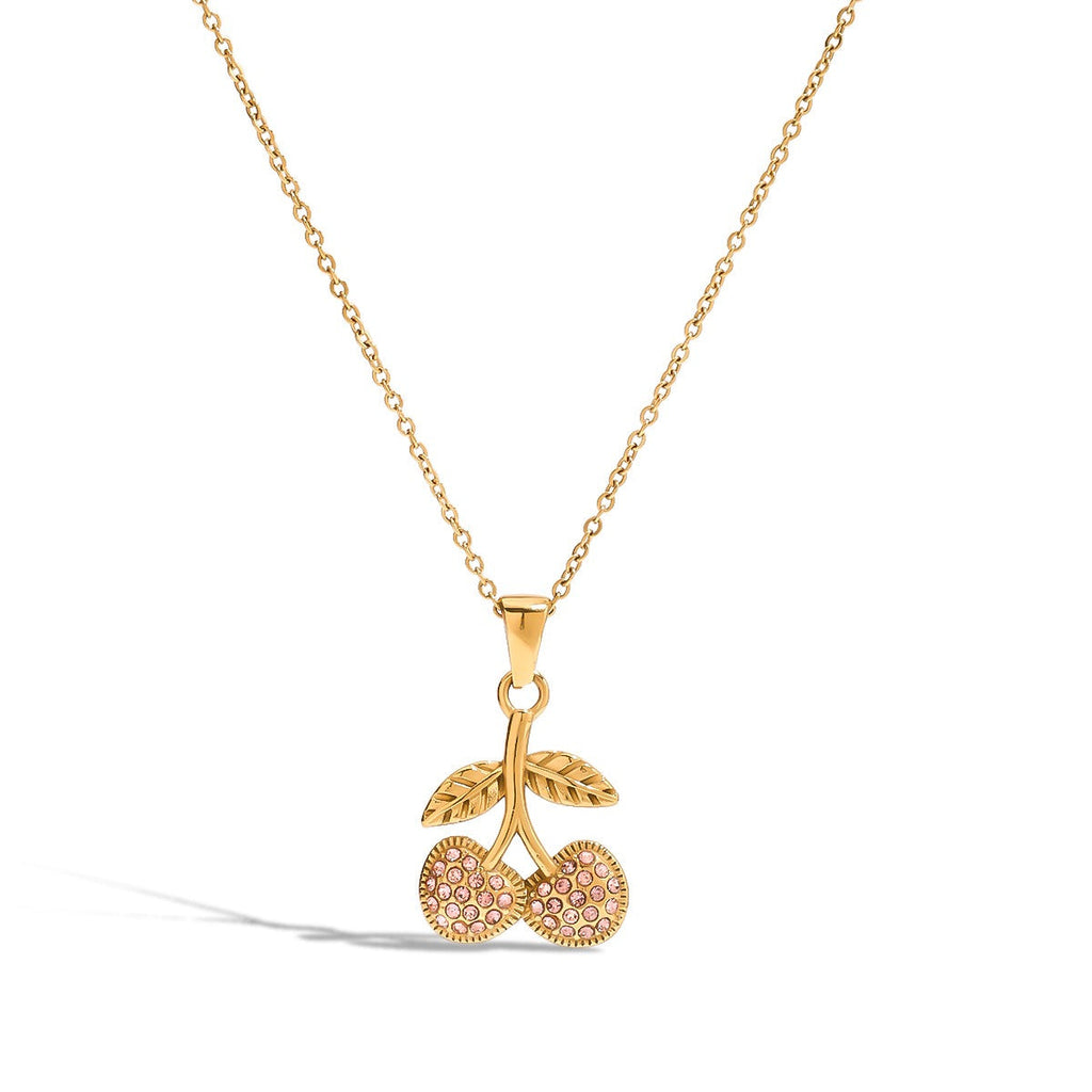 18K Gold Cherry Shaped Gemstone Beautifully Designed Dazzling Necklace Ring Set