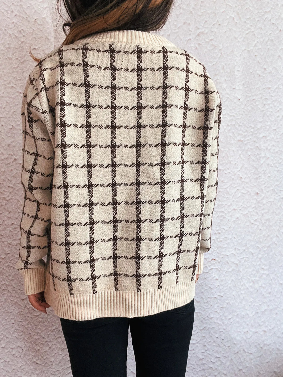 Plaid Zip-Up Cardigan with Gentle Stretch