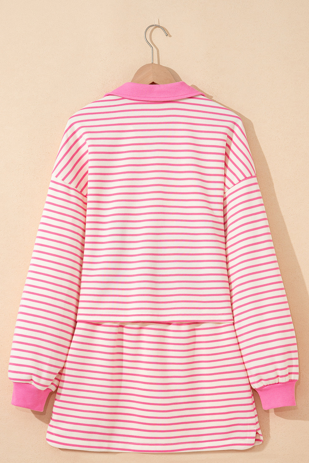Stripe Collared V-Neck Pullover and Skort Set