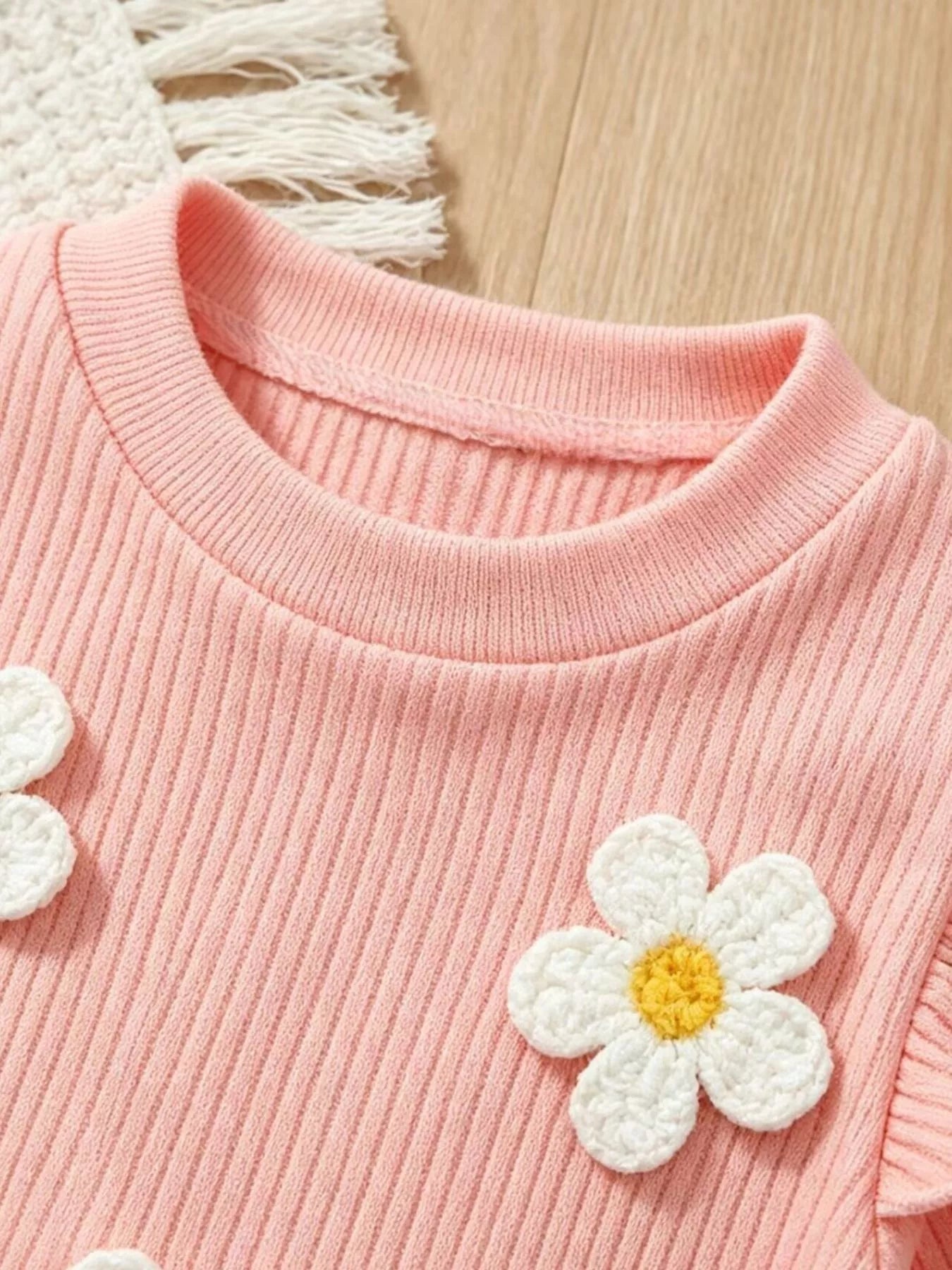 Children's Daisy Ruffled Ribbed Top and Flare Pants Set