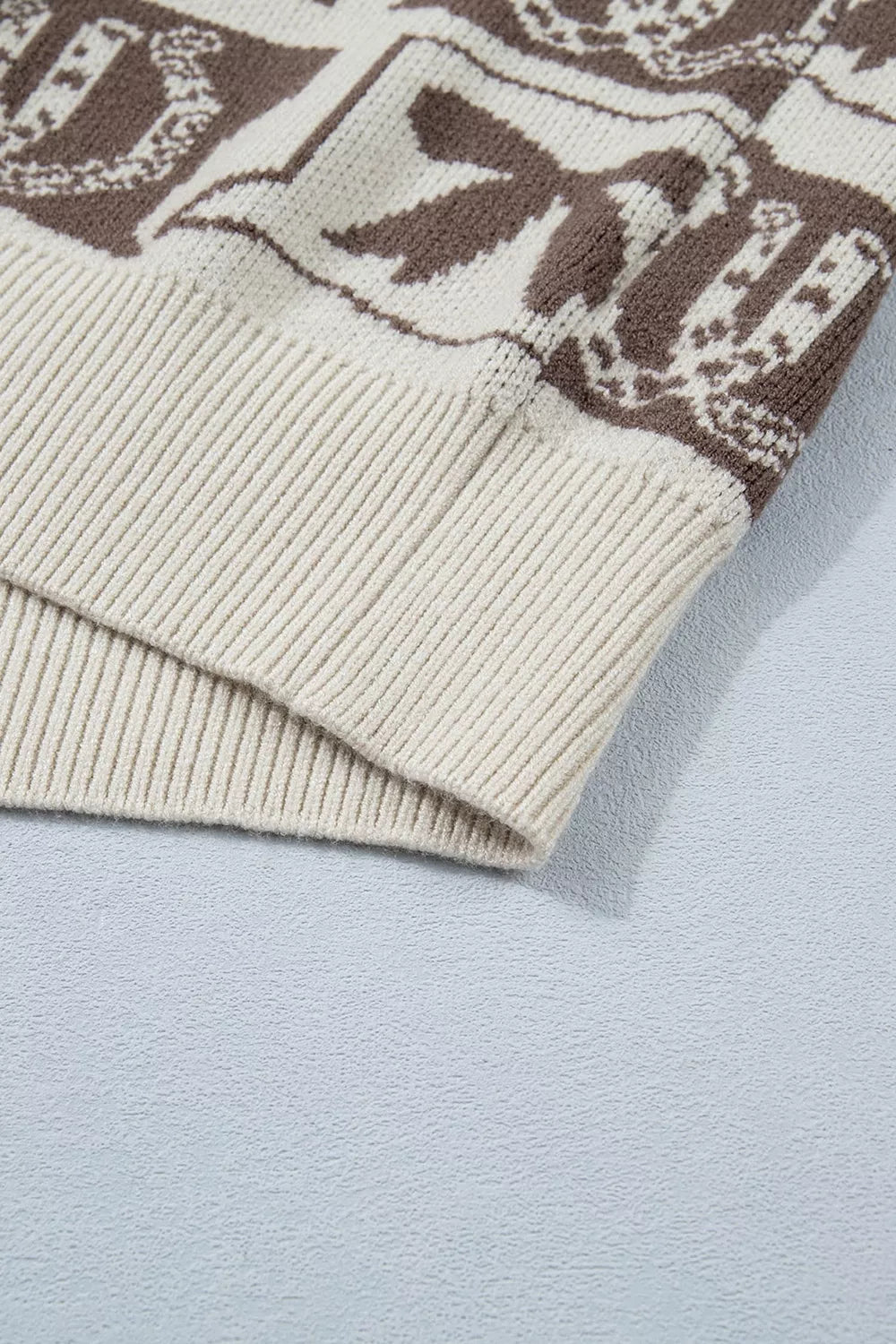 Western Horseshoe Bow Pattern Button Front Sleeveless Knit Sweater