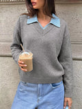 Contrast Collar Dropped Shoulder Sweater
