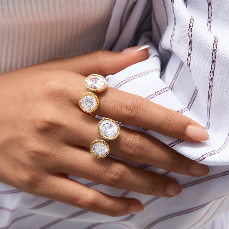 Ribbed Bezel Zircon Open Ring Collection