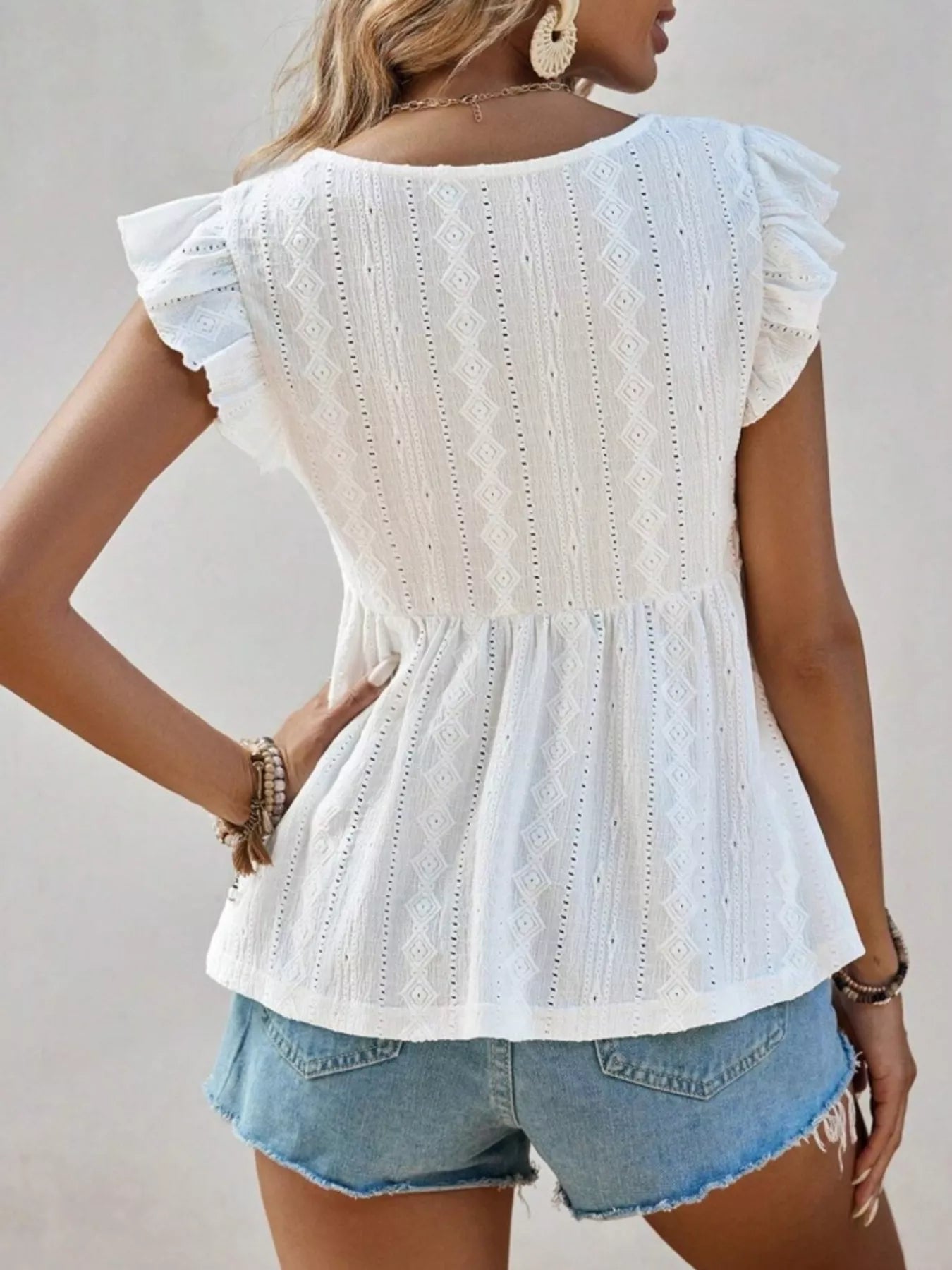 Ruffle Sleeve V-Neck Blouse