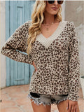 V-Neck Leopard Print Pullover Sweater