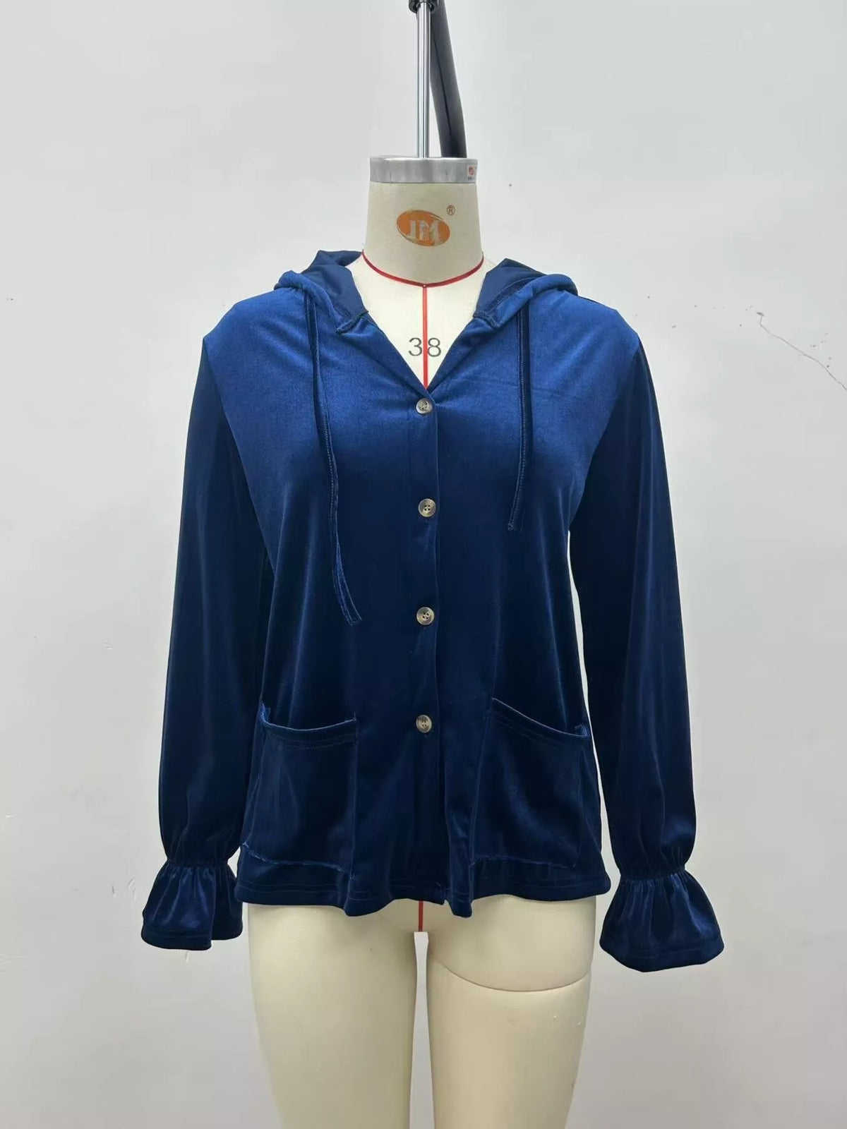 Full Size Velvet Button-Down Hooded Outerwear Plus Size
