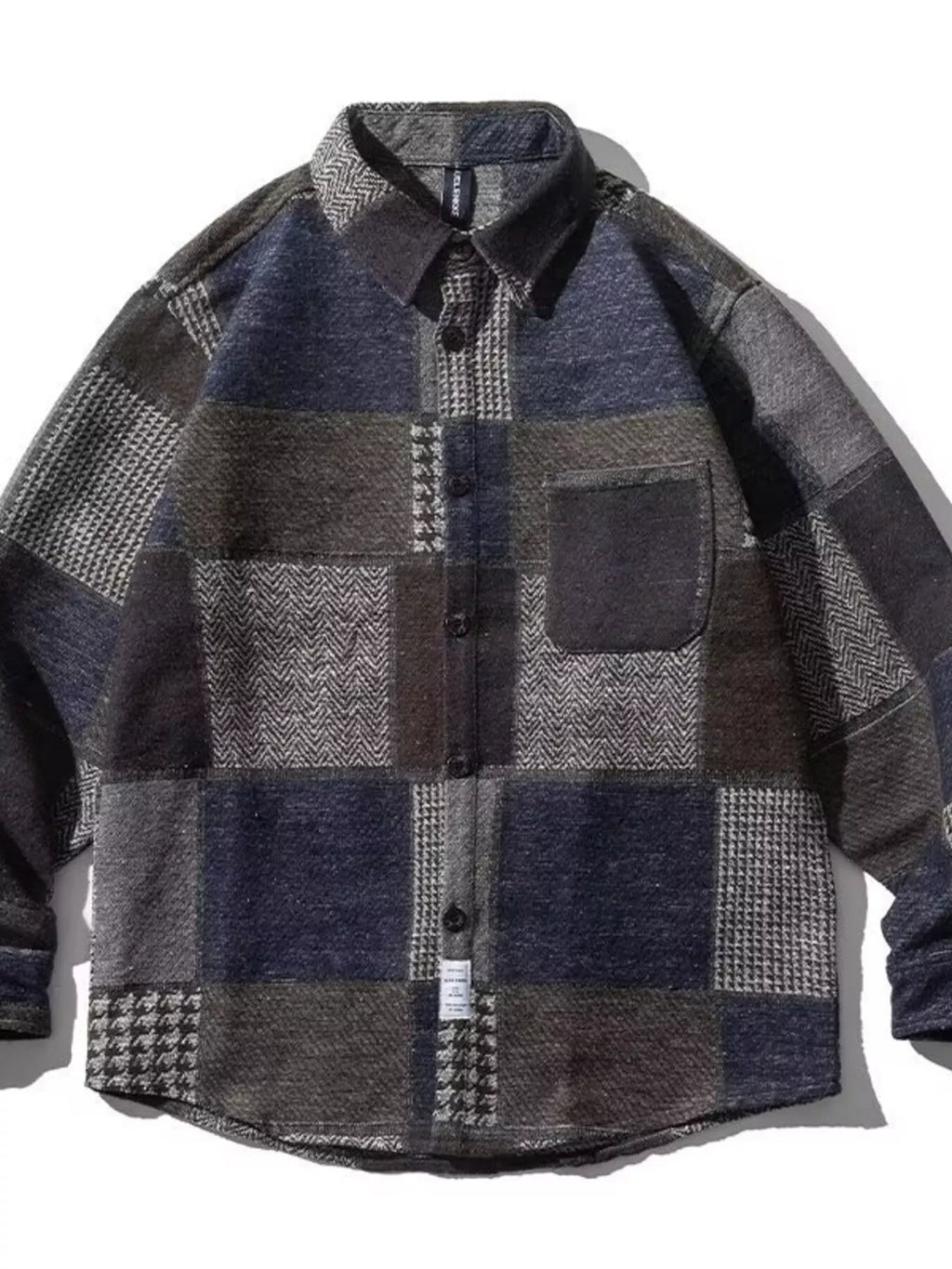 Men's Plus Size Plaid Patchwork Button Up Shacket