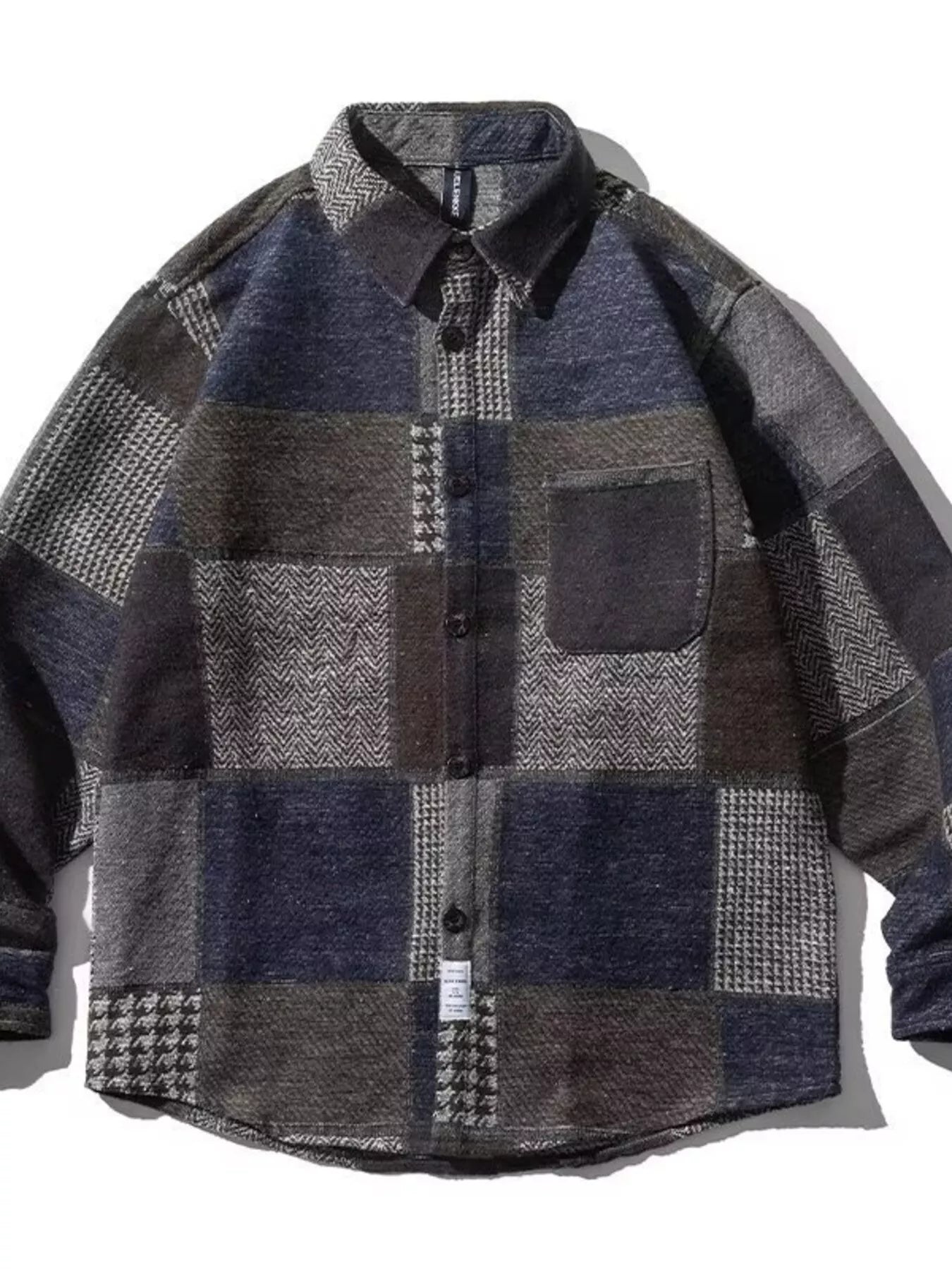 Men's Plus Size Plaid Patchwork Button Up Shacket