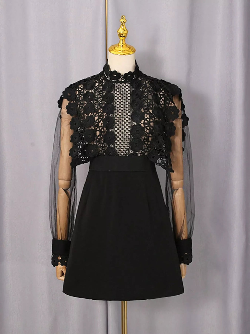 Lace Sheer Sleeve Mini Dress