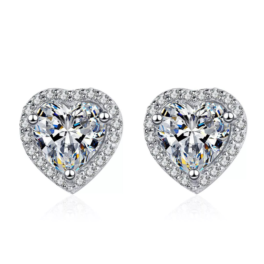 2 Carat 925 Sterling Silver Moissanite Heart Earrings