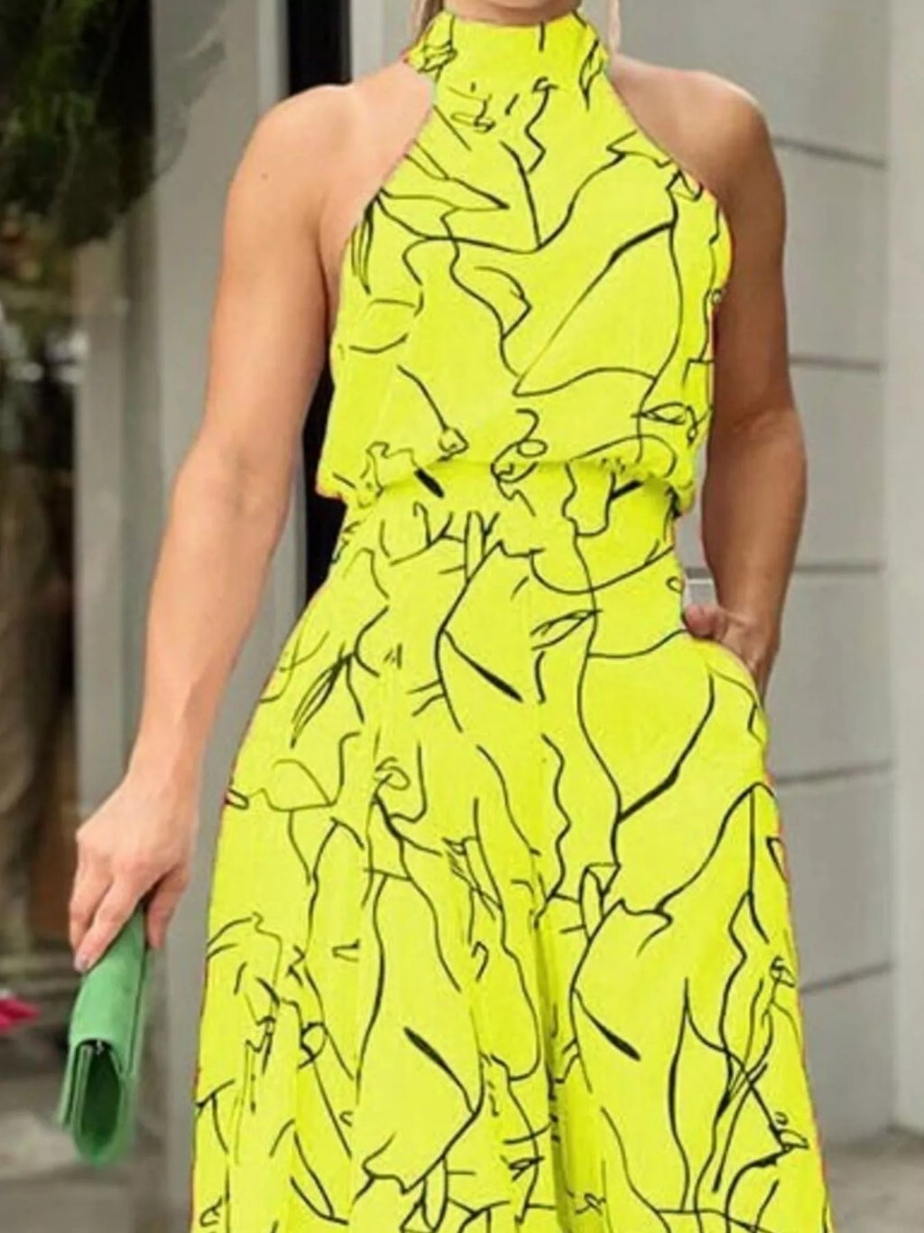 Halter Neck Abstract Print Wide Leg Jumpsuit
