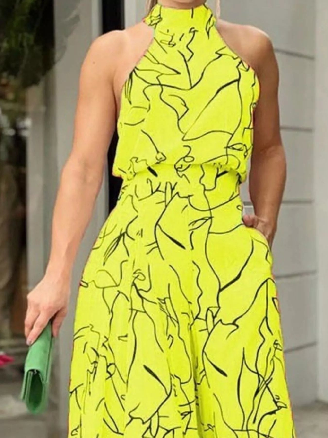 Halter Neck Abstract Print Wide Leg Jumpsuit