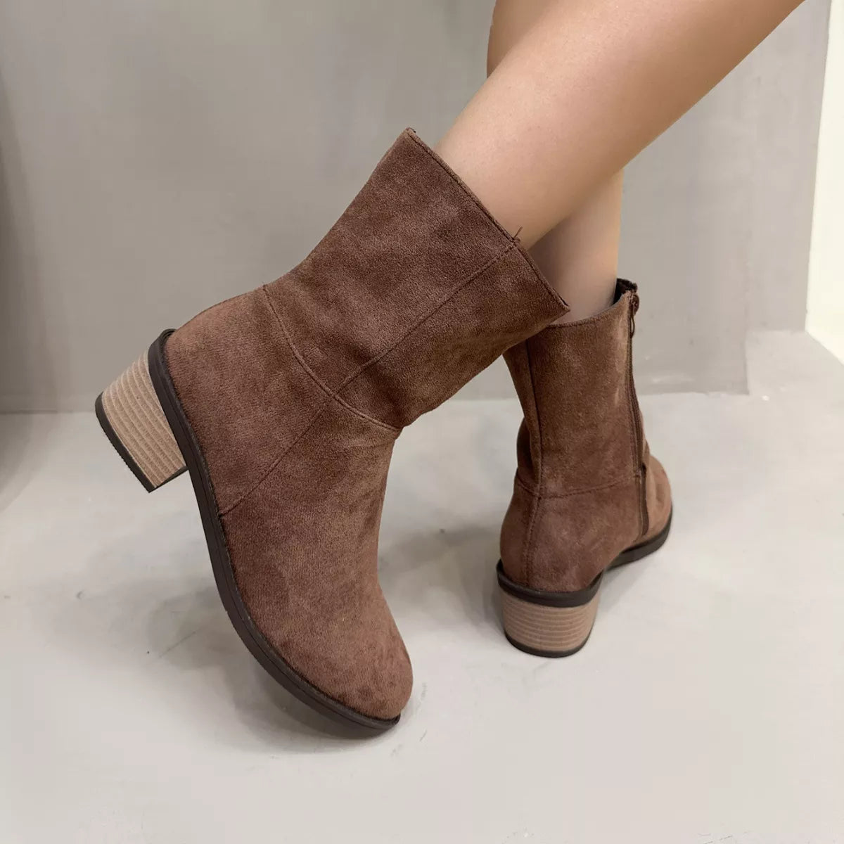 Round Toe Block Heels Ankle Boots