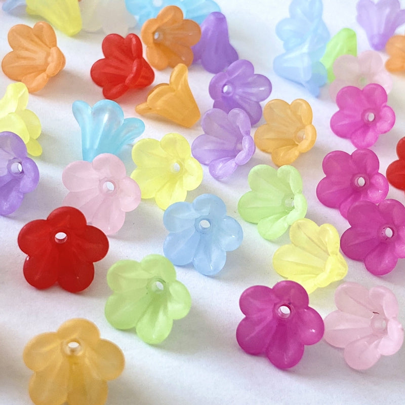 Frosted Acrylic Trumpet Flower Beads, 3D Bell-Shaped Bud Charms For DIY Hanfu Hairpin Flower Bases, Earrings & Jewelry Making.