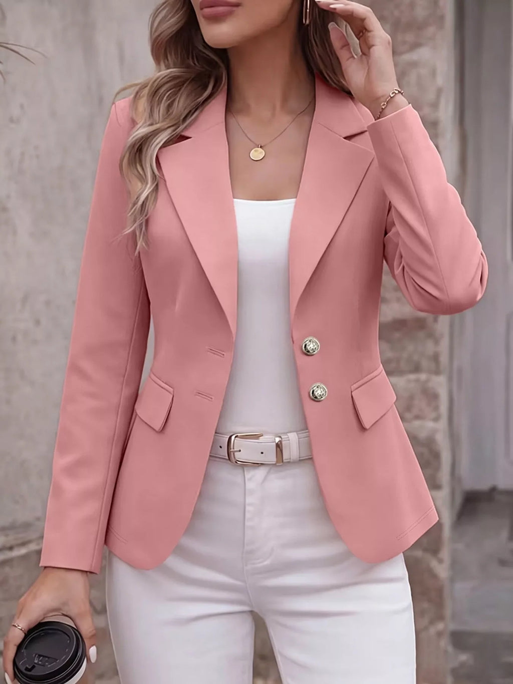 Full Size Lapel Collar Long Sleeve Blazer Plus Size
