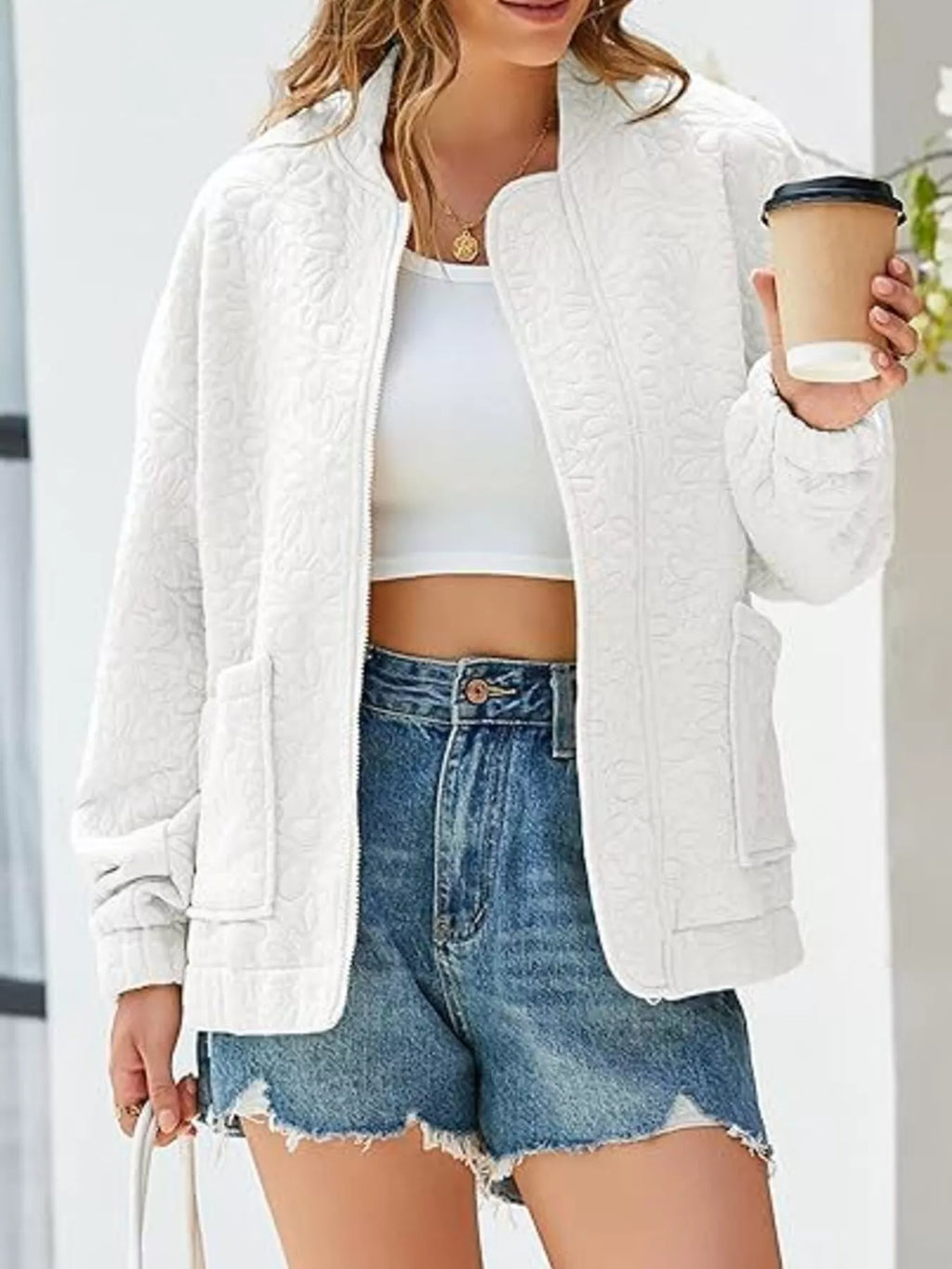 Floral Quilted Zip Up Jacket
