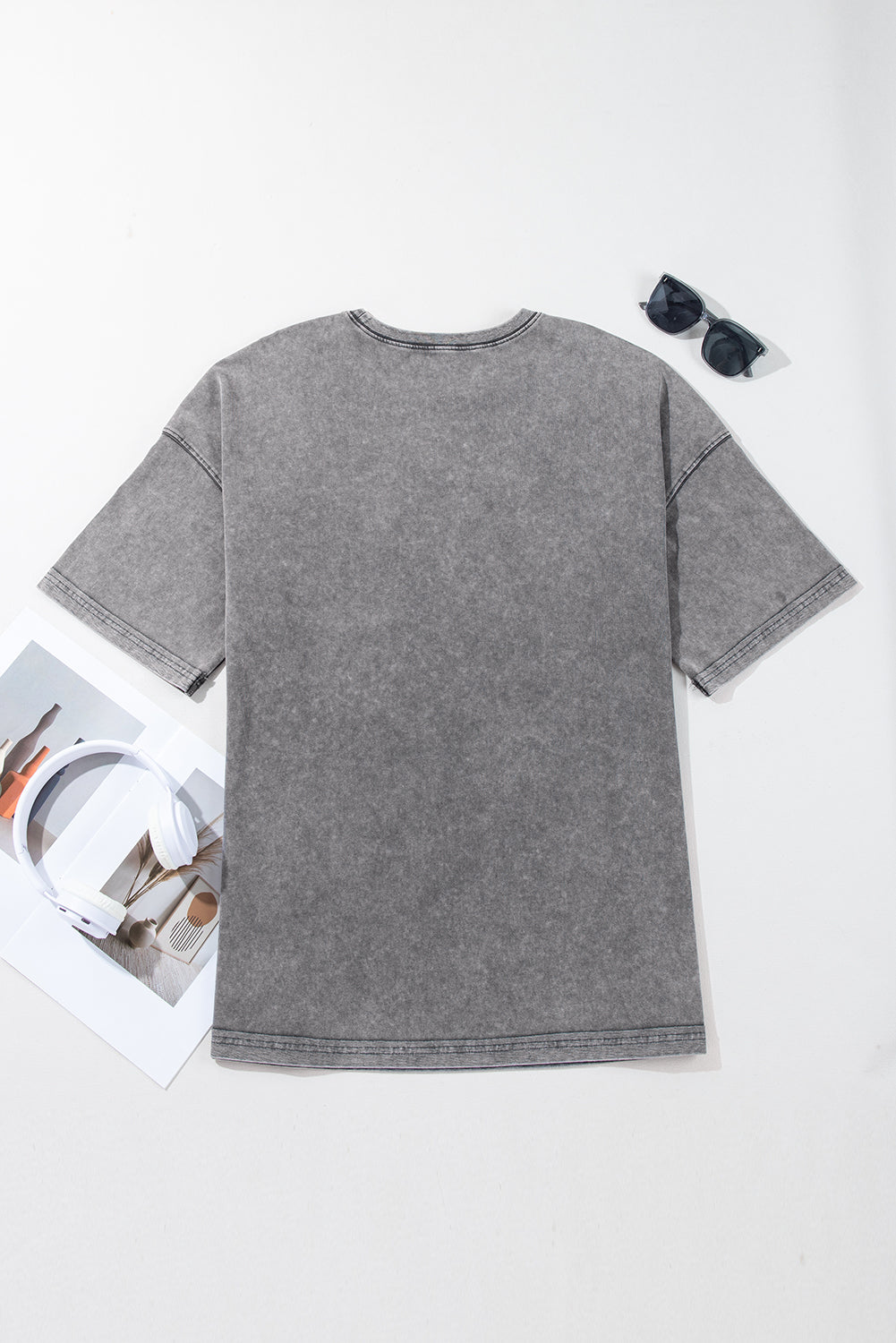 Philippine Gray Mineral Wash Half Sleeve Boyfriend Vintage T Shirt