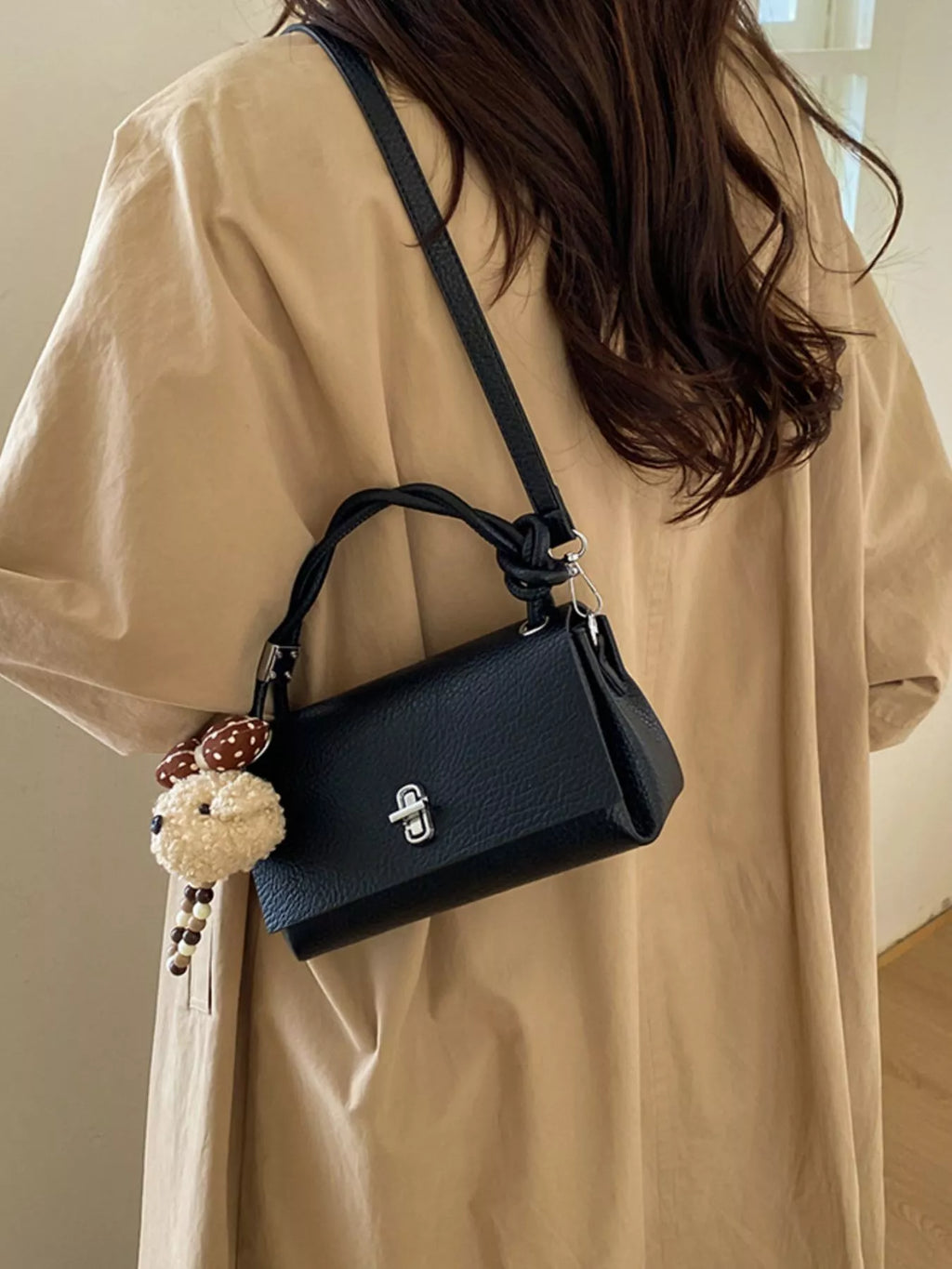 Turn-Lock Leather Crossbody Bag