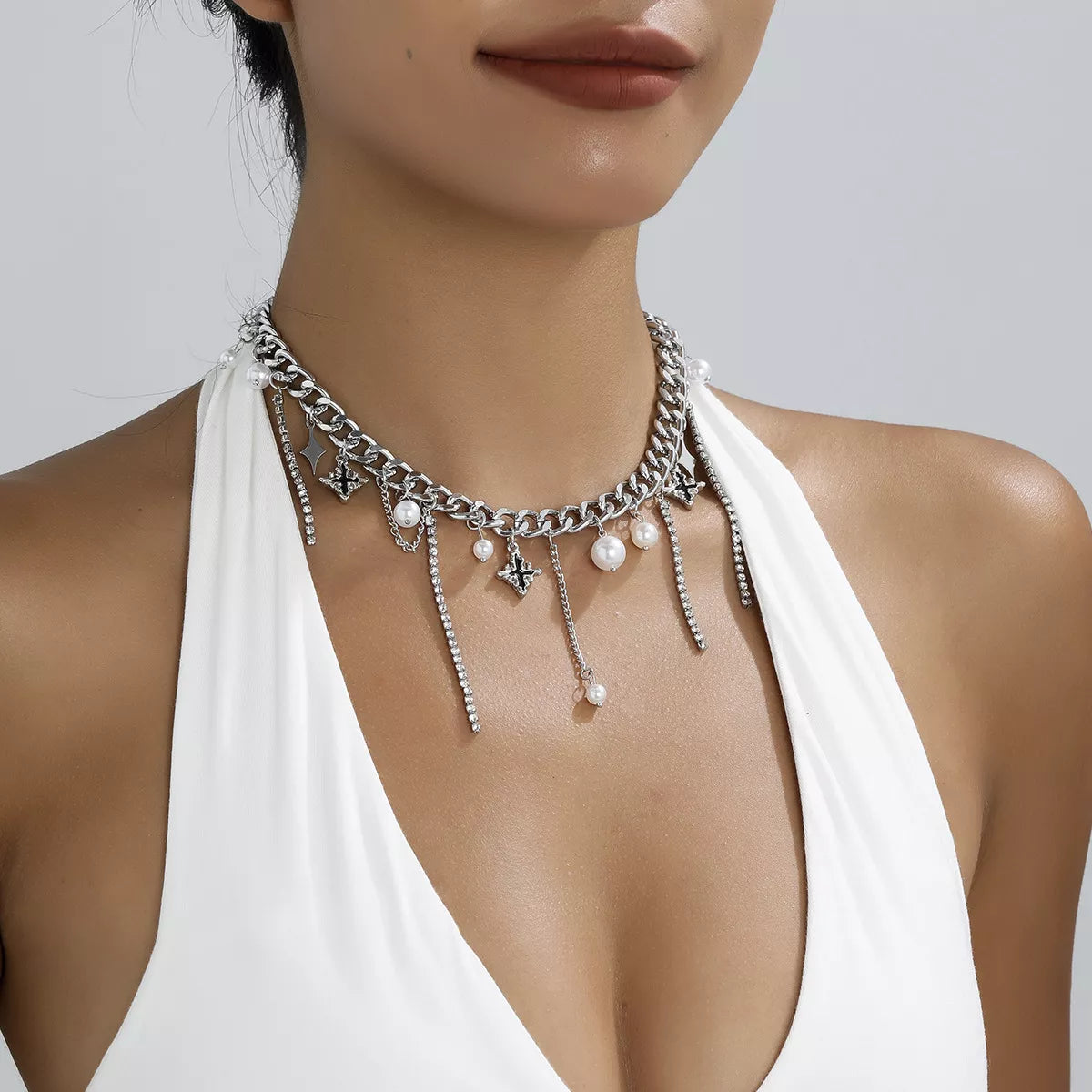 Tassel Star‑Moon Synthetic Pearl Pendant Choker