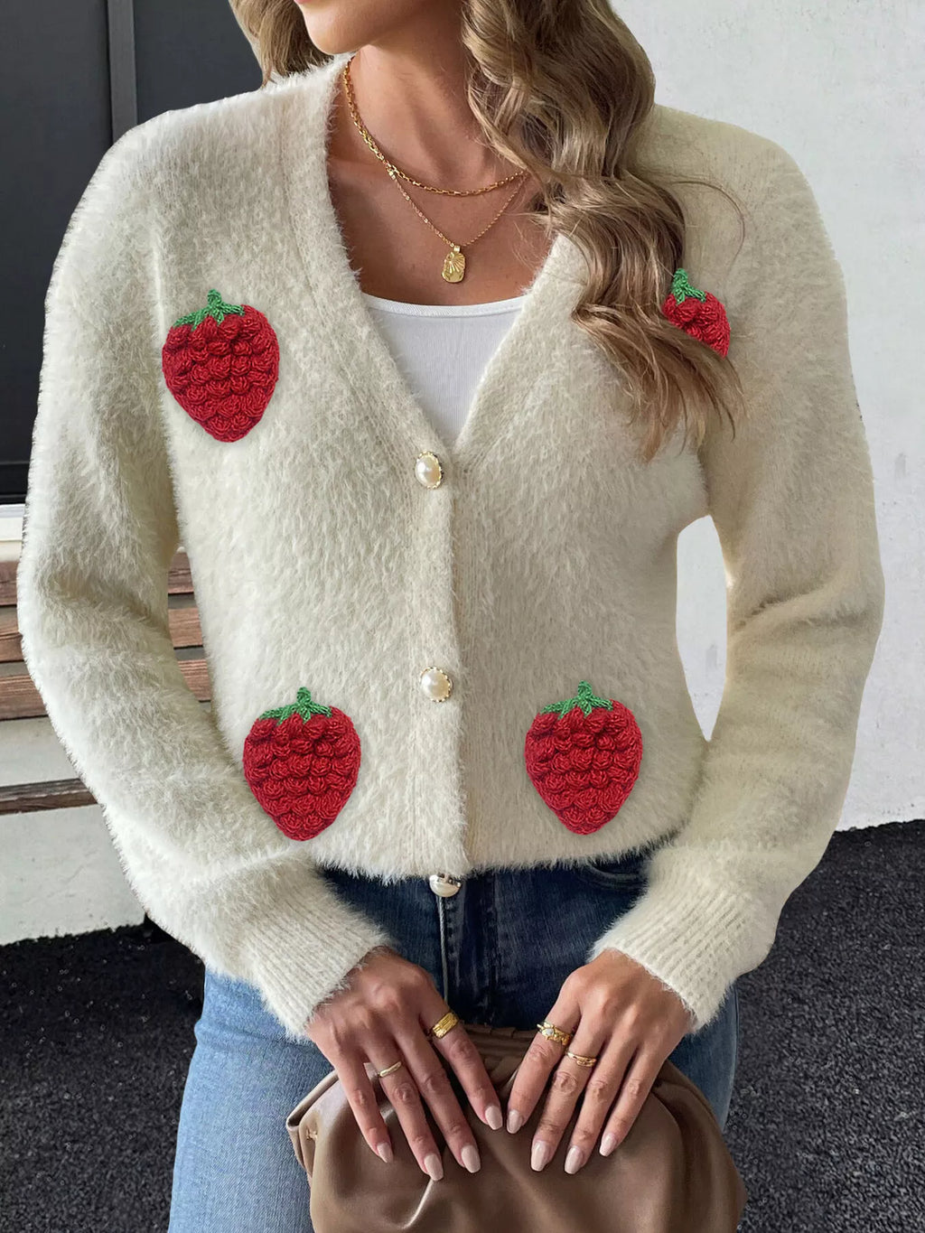 Strawberry Fuzzy Knit Cardigan