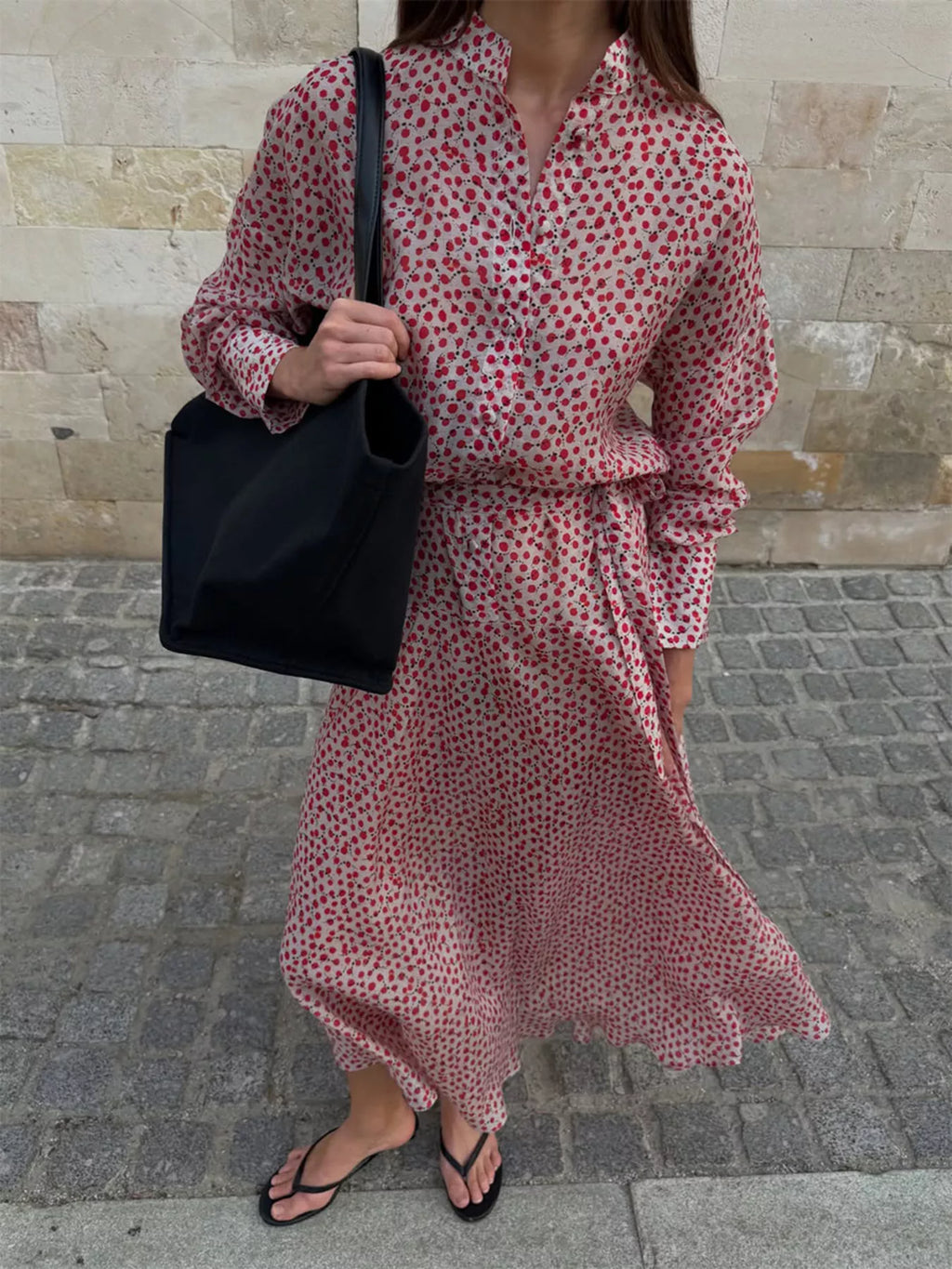 Floral Button Front Long Sleeve Dress