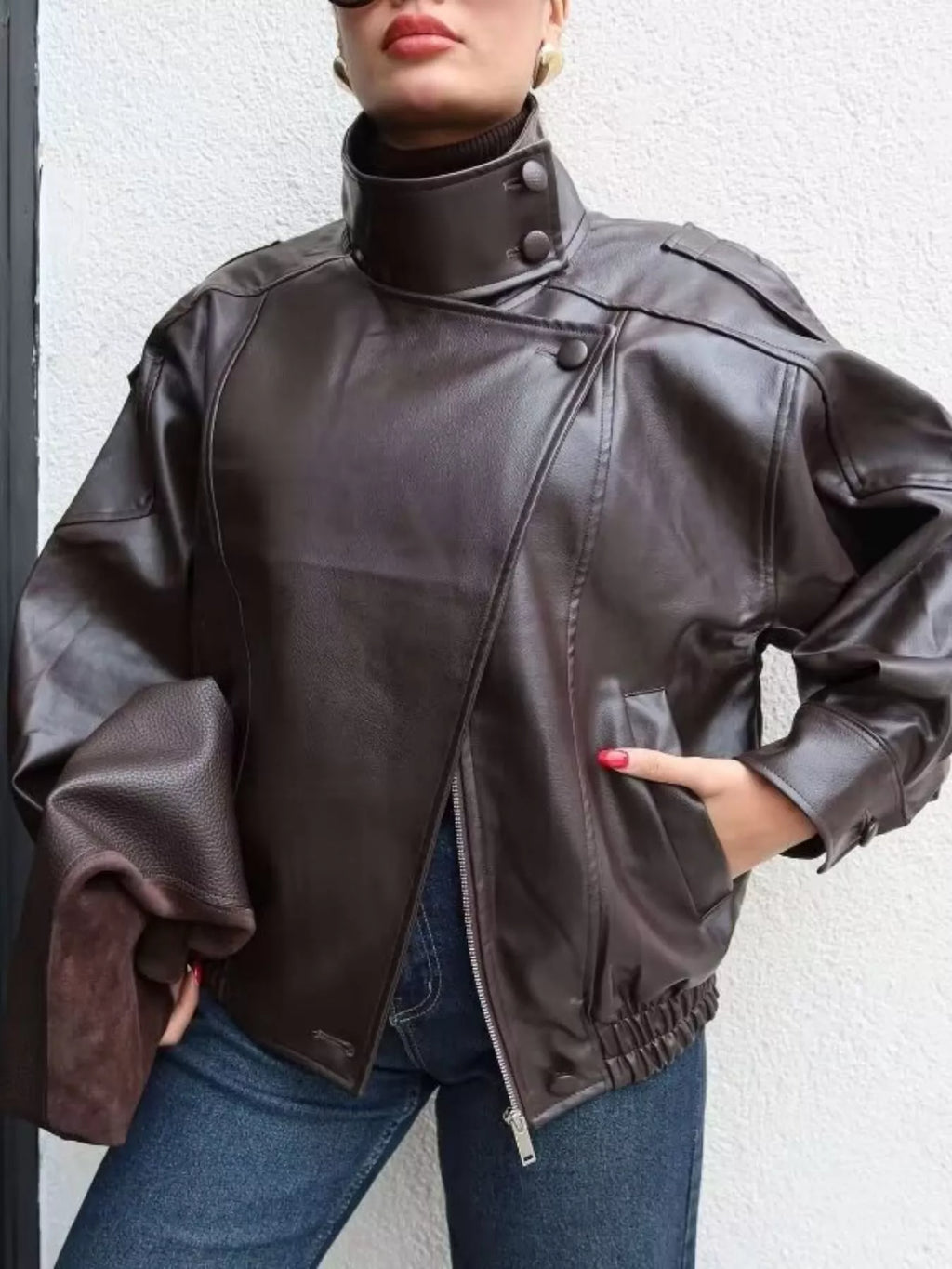 Zip-Up Faux Leather Moto Jacket