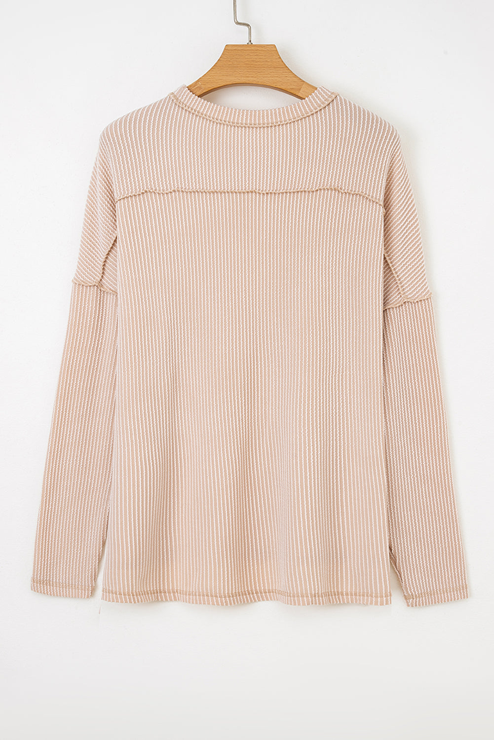 Solid Corded Knit Long Sleeve Top