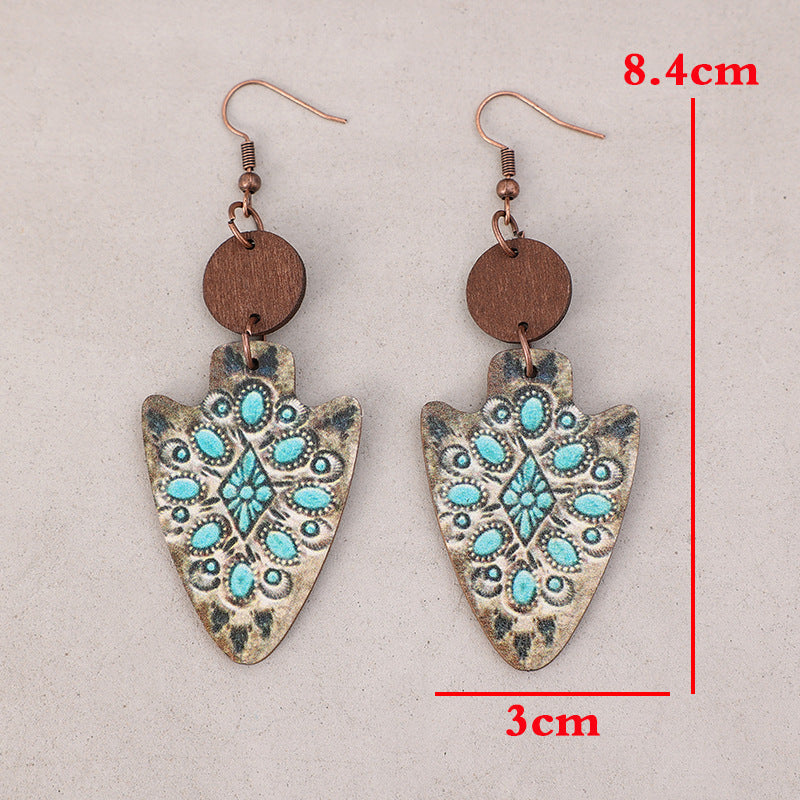 Vintage Leather Arrow Earrings Turquoise-inlaid Ear Ornaments