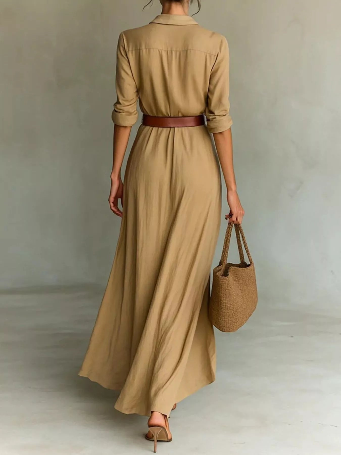 Full Size Elegant V-Neck Ruched Maxi Dress with Belt Plus Size