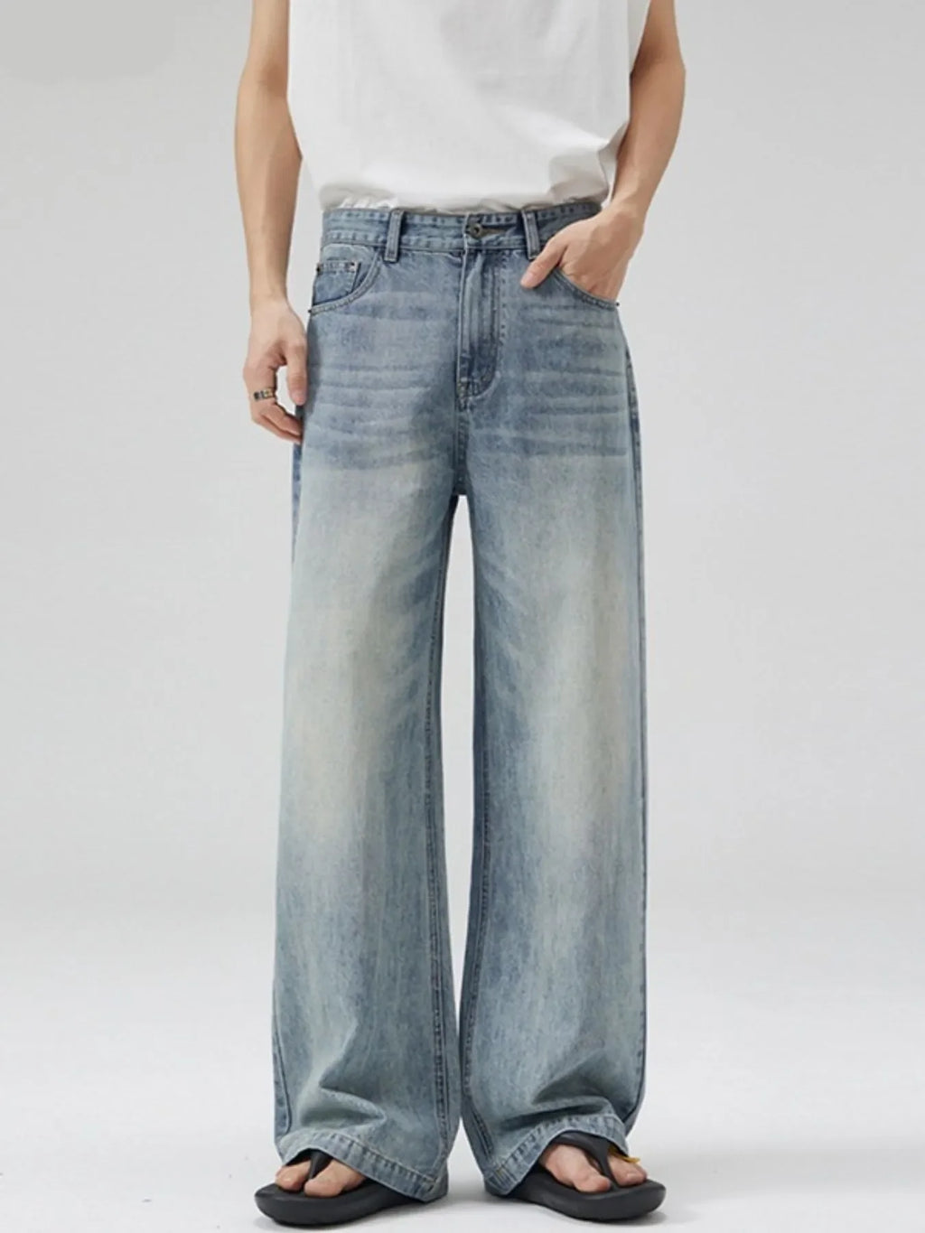 Men's Full Size Washed Wide Leg Jeans Plus Size