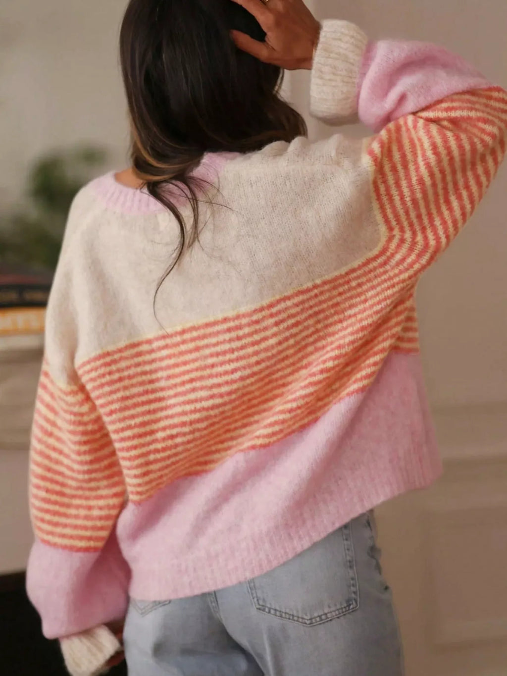 Striped Color-Block Button-Down Cardigan