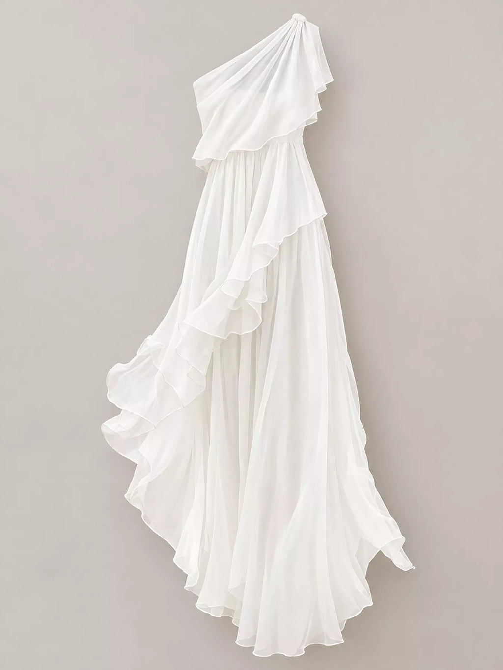 One-Shoulder Ruffled Chiffon Maxi Dress