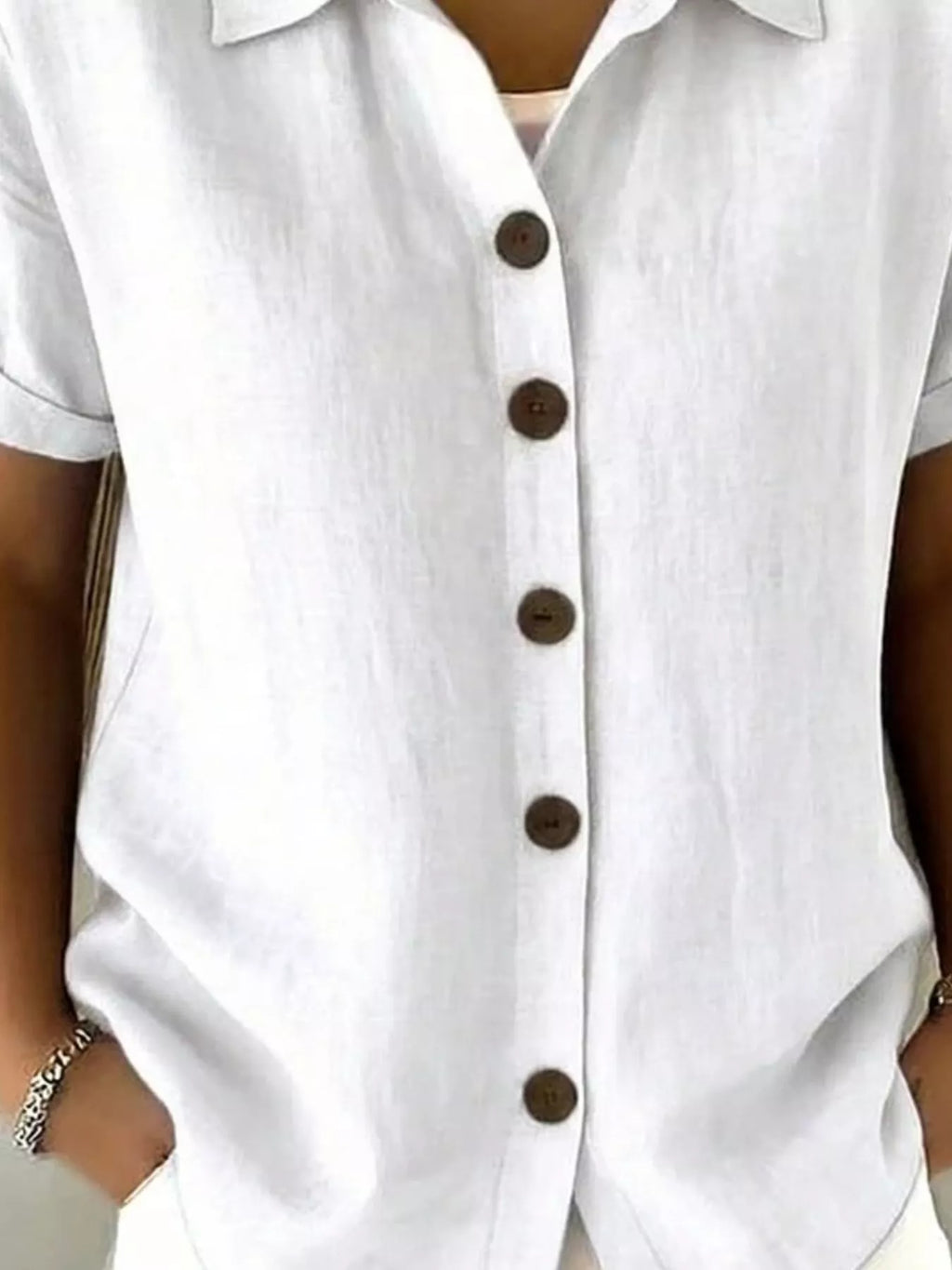 Full Size Button Up Short Sleeve Shirt Plus Size