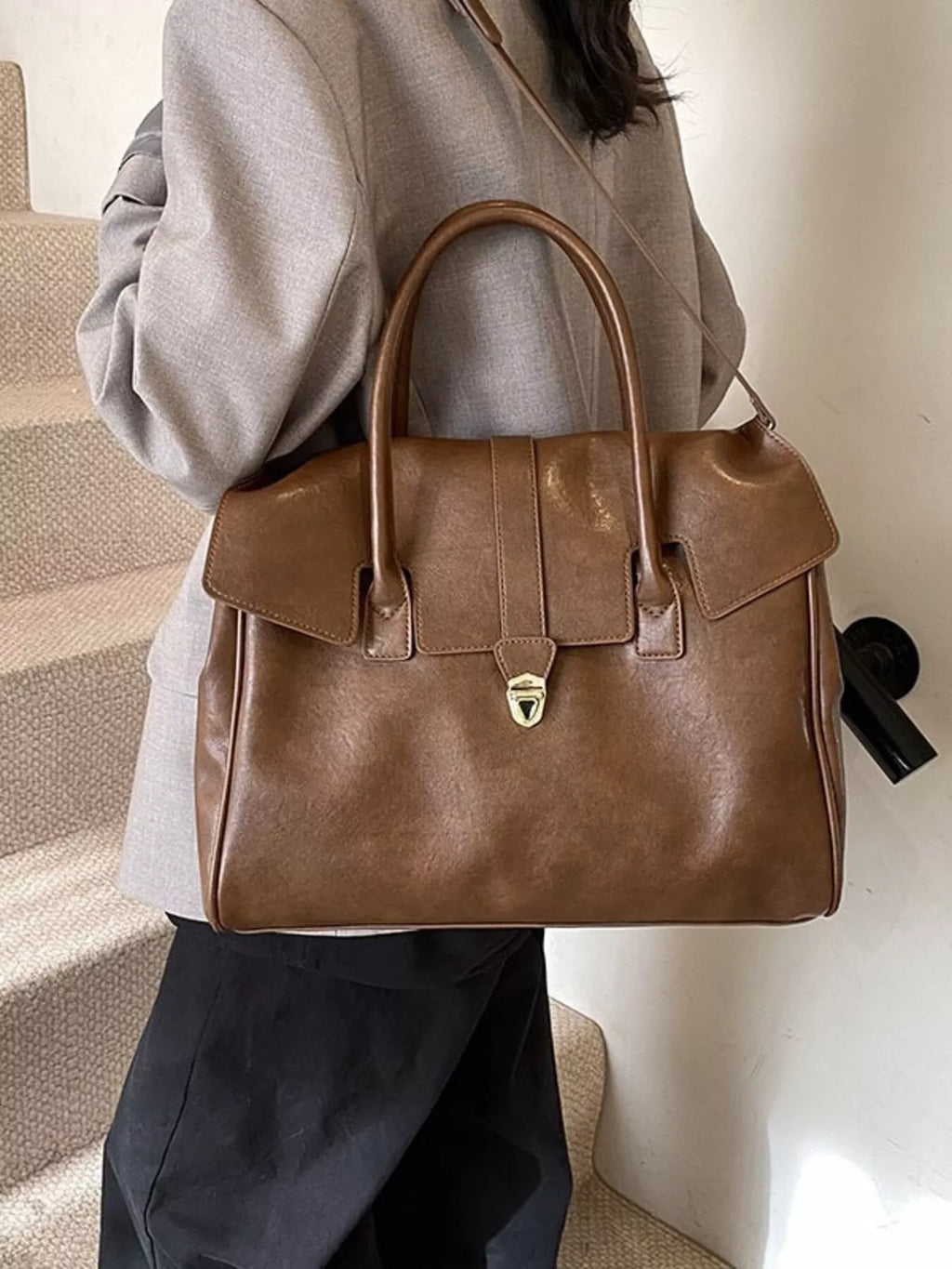 Buckle PU Leather Handbag